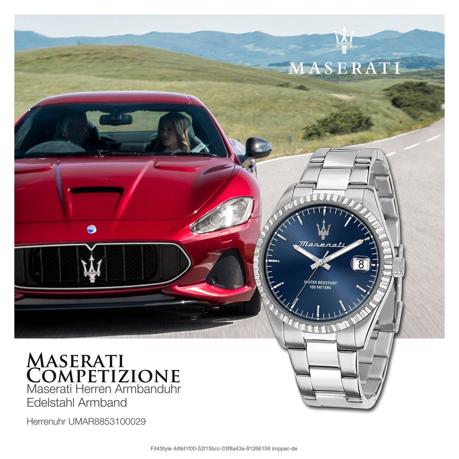 blau COMPETIZIONE, rund, (ca. Herrenuhr Maserati Quarzuhr groß MASERATI 43mm) Made-In Edelstahlarmband, Italy Herrenuhr