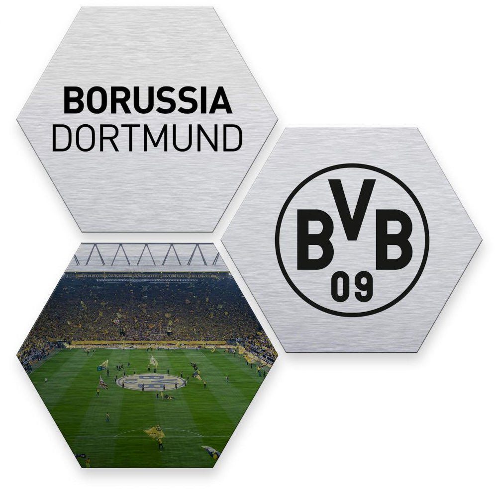 Dortmund, Wall-Art 3 BVB Silber Bilder Borussia Mehrteilige (Set, St)