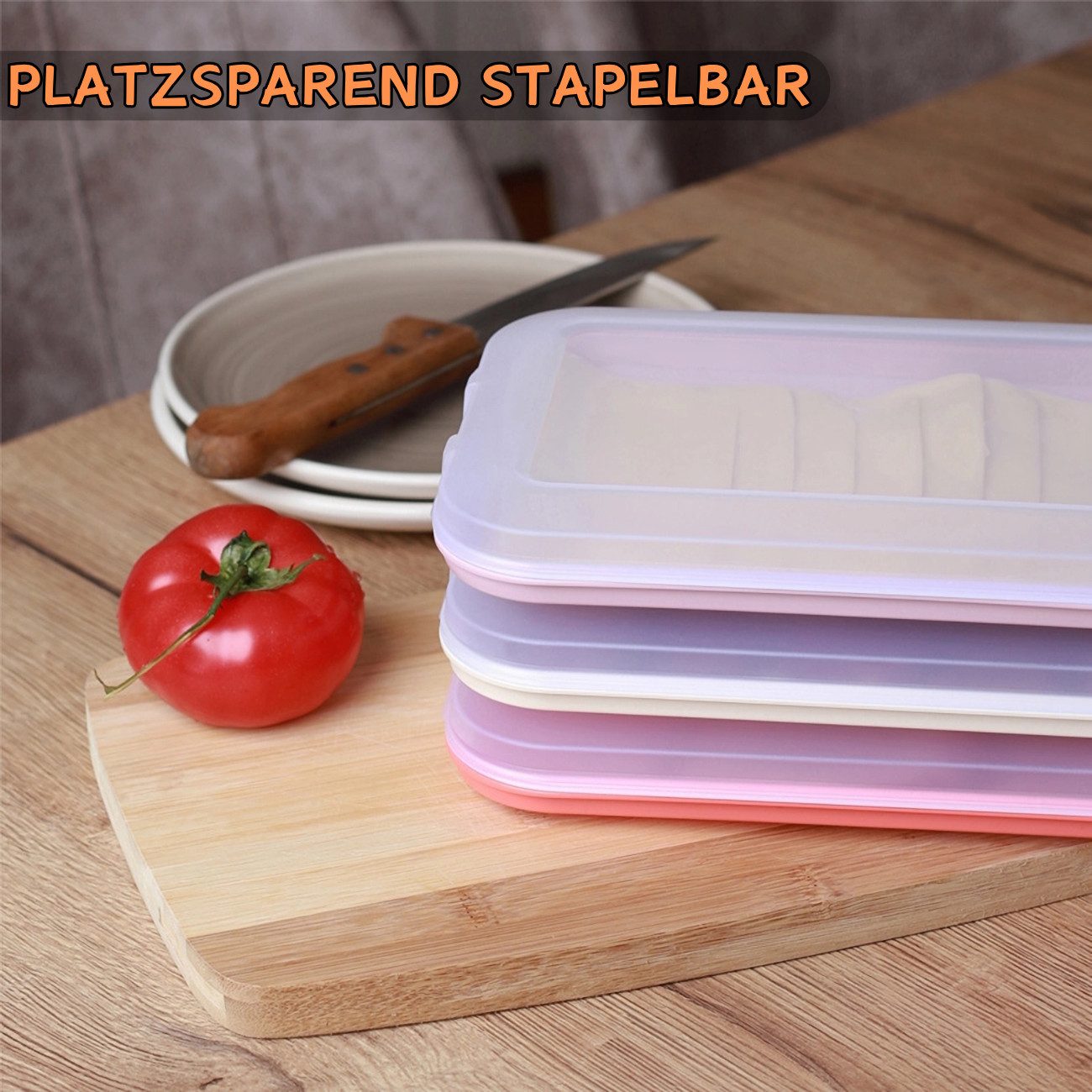 Engelland Frischhaltedose Aufschnittdosen für den Kühlschrank, Aufschnittboxen, PP-Kunststoff, BPA-frei, (Vorteils-Set, 3-tlg., mit transparentem Deckel), stape – Bild 4 von 5