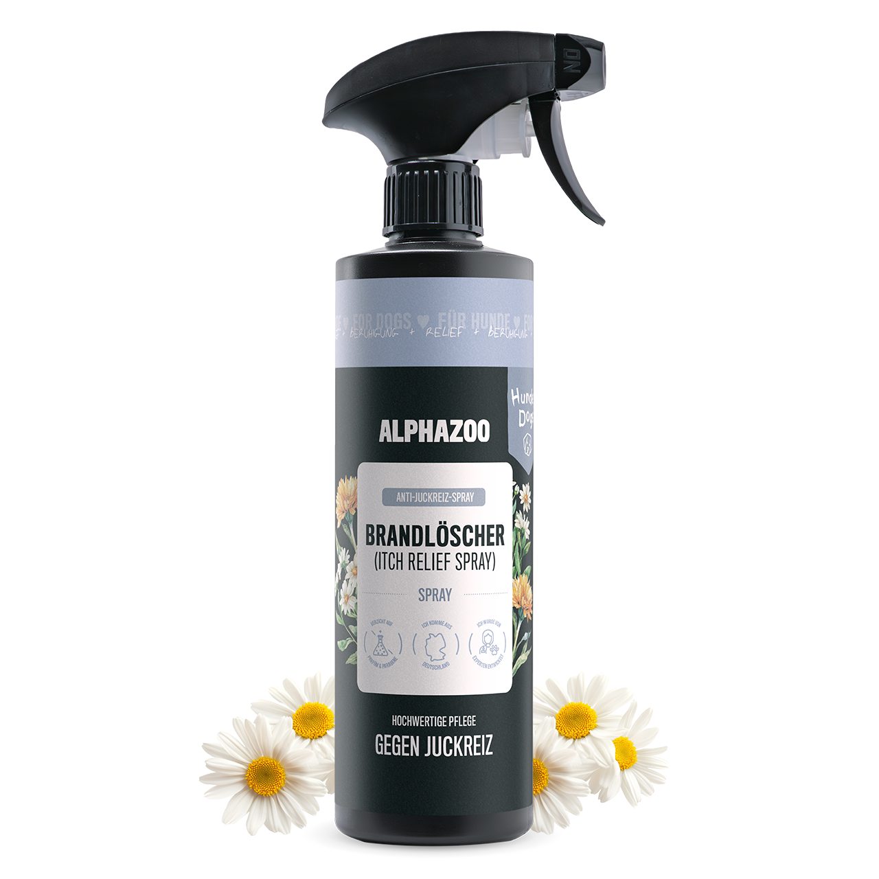 ALPHAZOO Fellpflege Brandlöscher Anti Juckreiz Spray für Hunde 500ml, 500 ml, (1-St), Pflegespray gegen Jucken und Kratzen