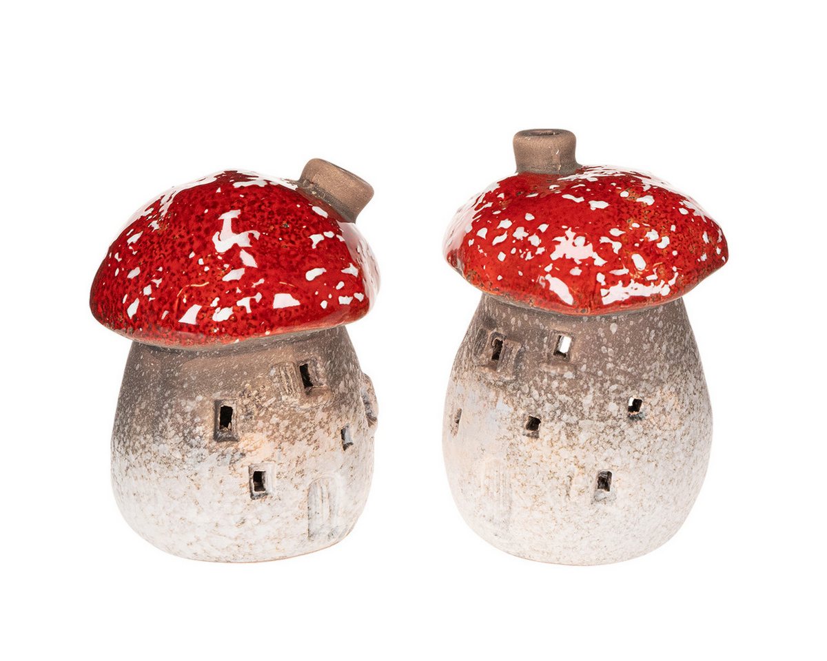 Florists Products Streudeko Pilzhaus Deko-Lichthaus aus Keramik für Herbstdekoration, 2 Stück