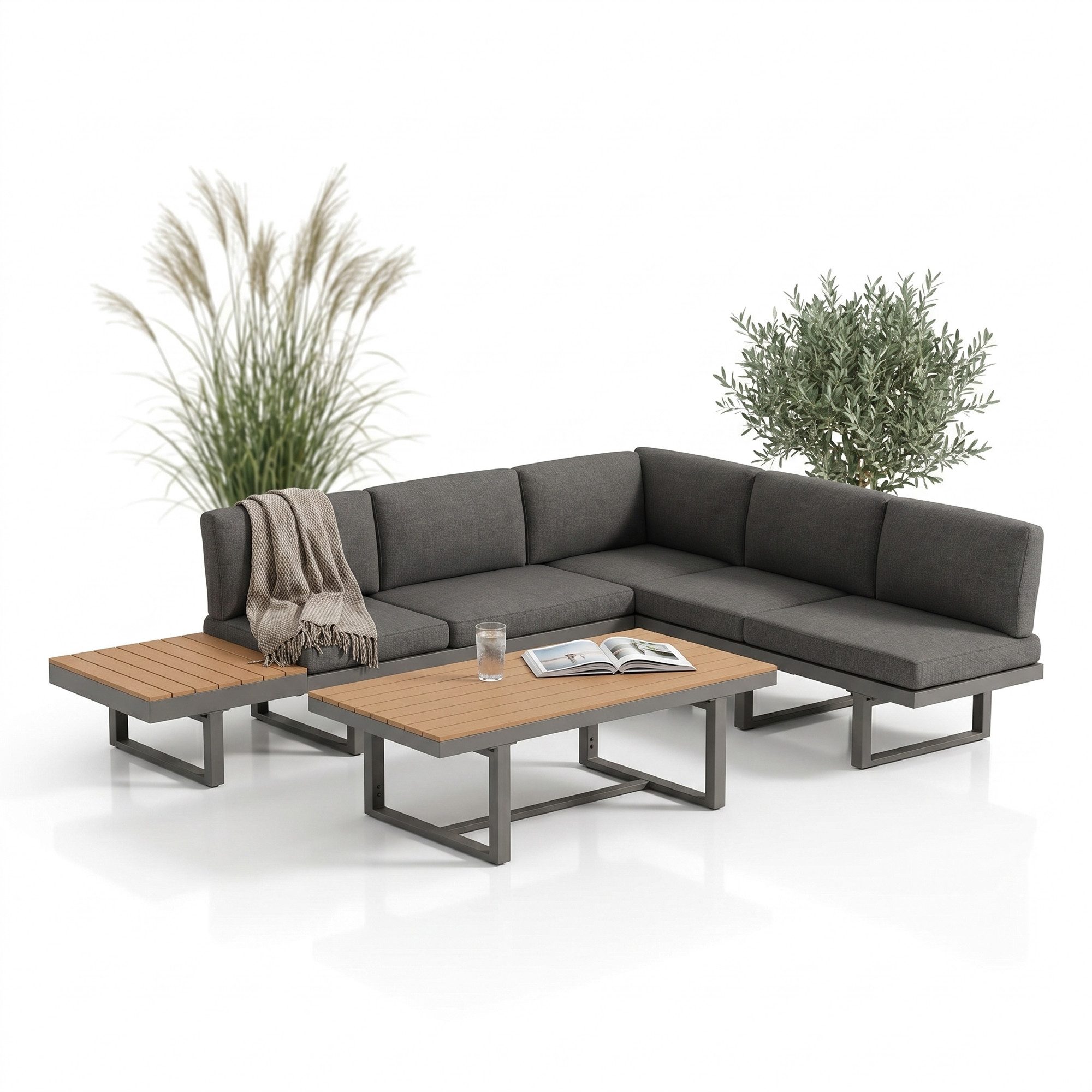 Mucola Gartenlounge-Set Aluminium Sitzgruppe mit Liegefunktion inkl. Kissen & Beistelltisch, (Lounge-Se, 2-tlg., Ecksofa mit integrierter Liegefunktion, Beistelltisch inkl. Kissen), Liegefunktion, Aluminiumgestell, Waschbare Kissenbezüg, Beistelltisch