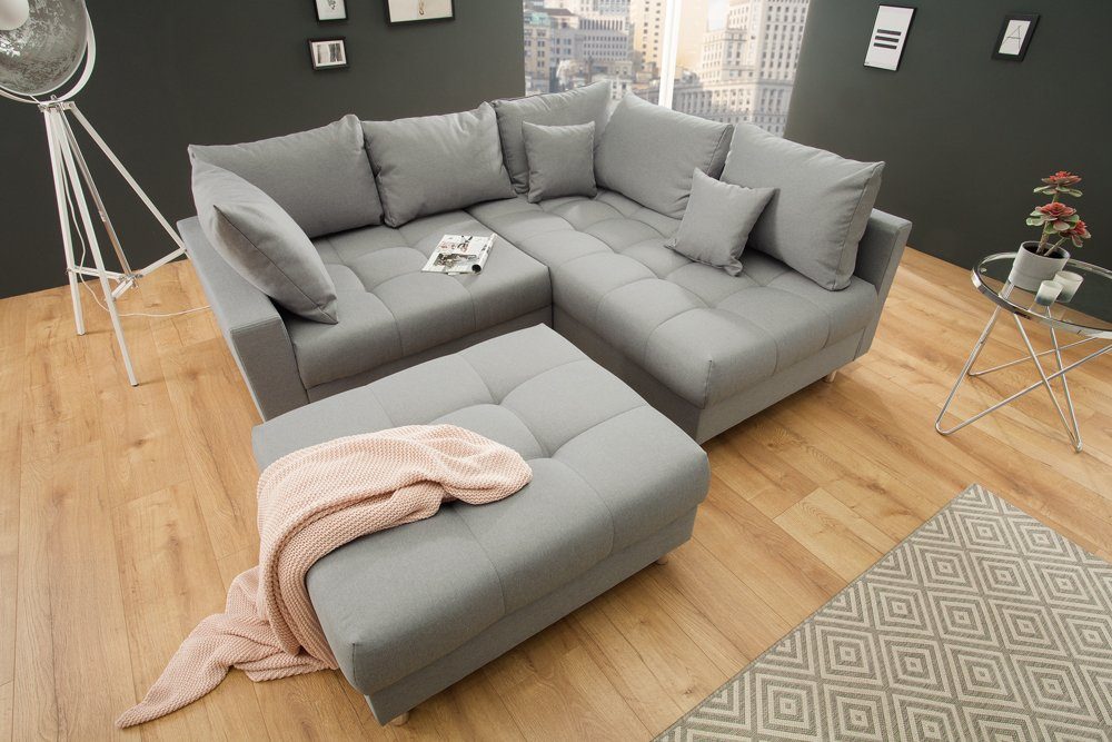 riess-ambiente Ecksofa KENT 220cm grau, Set 2 Teile, Wohnzimmer · Couch · Stoff-Bezug · Federkern · inkl. Hocker · Design