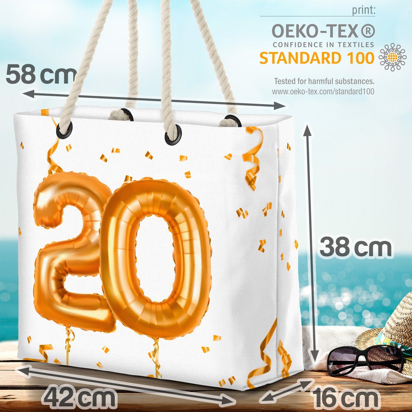 Strandtasche Ballons Geburtstag Hochzeit (1-tlg), Kranz Party 20 Jahreszahl VOID Feiern Jubiläum