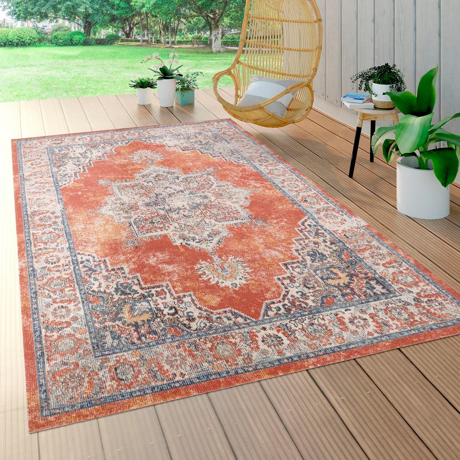 Kurzflor, und rot Design, Höhe: mm, Torres Paco 275, Teppich Vintage Outdoor Home, In- Orient-Optik, 8 geeignet rechteckig,