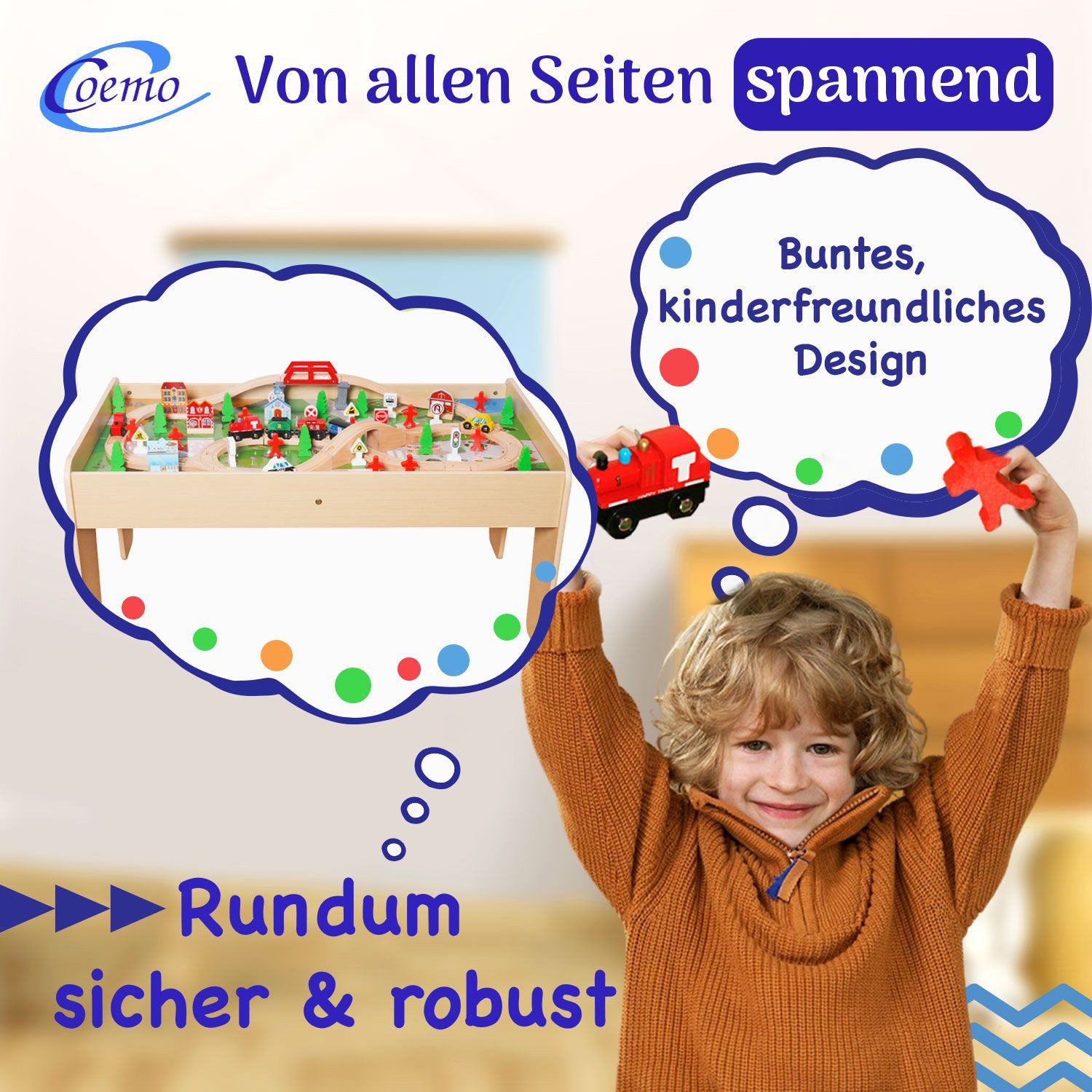 Coemo Spielzeugeisenbahn-Set, Spieltisch Natur für Kinder MDF inkl 90 tlg. günstig online kaufen