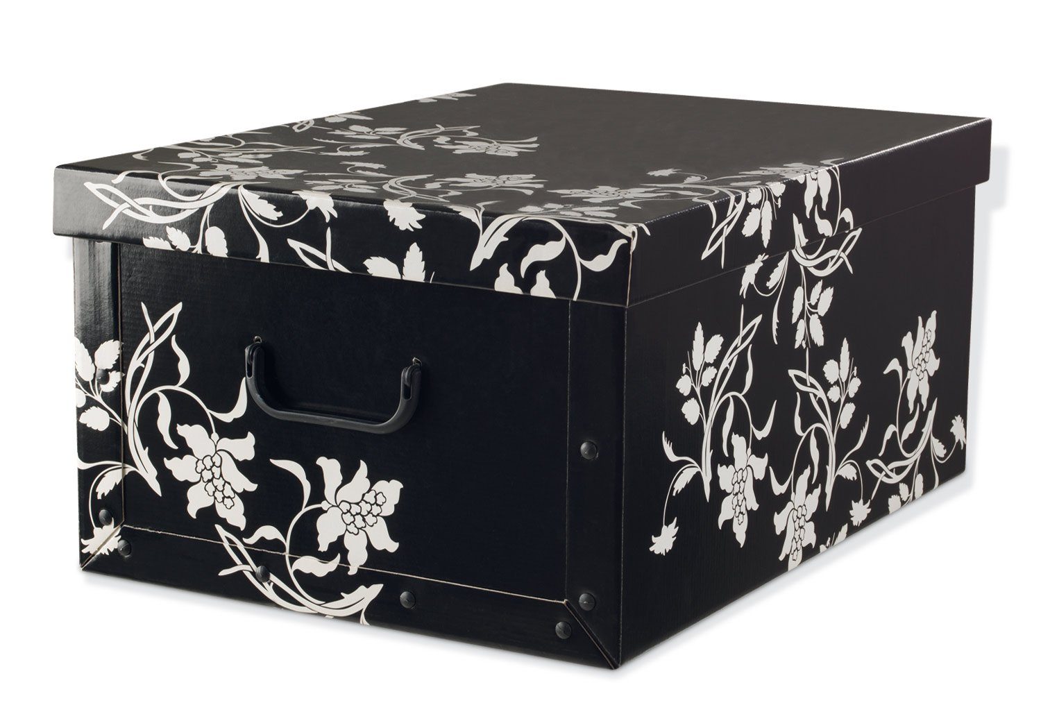 Home4You Aufbewahrungsbox, Schwarz, Blumenranken in Weiß, recycelter Karton (1 St)