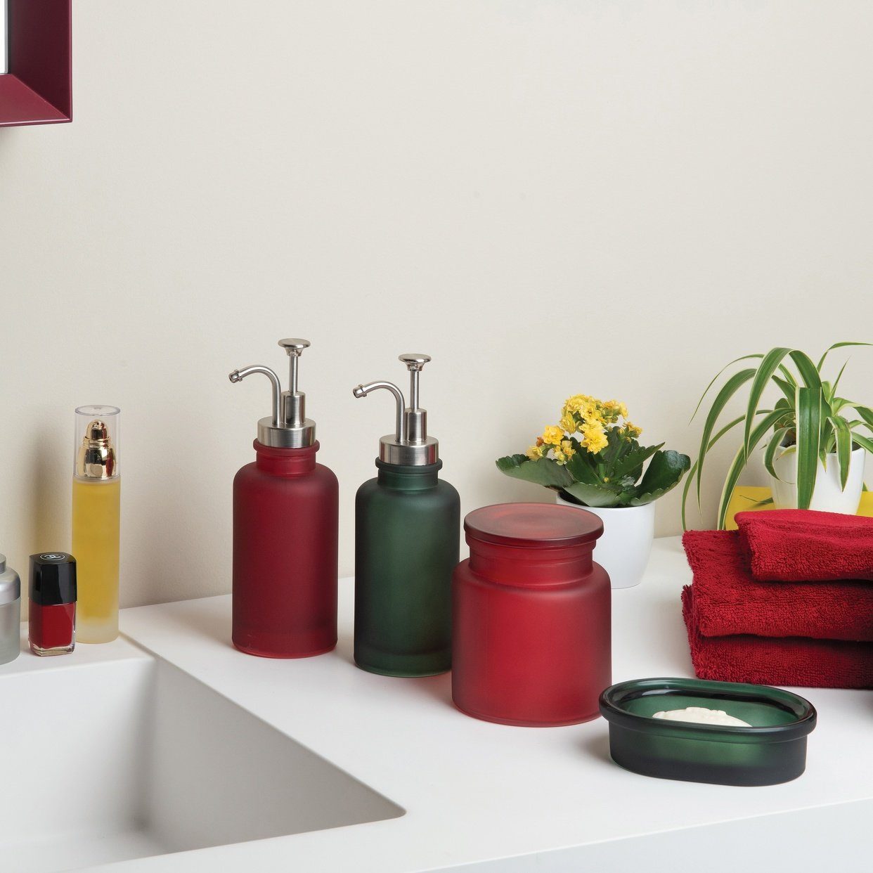 spirella WC-Garnitur YOKO, Toilettenbürste rostfreier Edelstahl Inox, Behälter aus hochwertigem Glas, schwere Qualität, zeitlos-klassische Form, elegante Matt-Optik, weiß matt satiniert