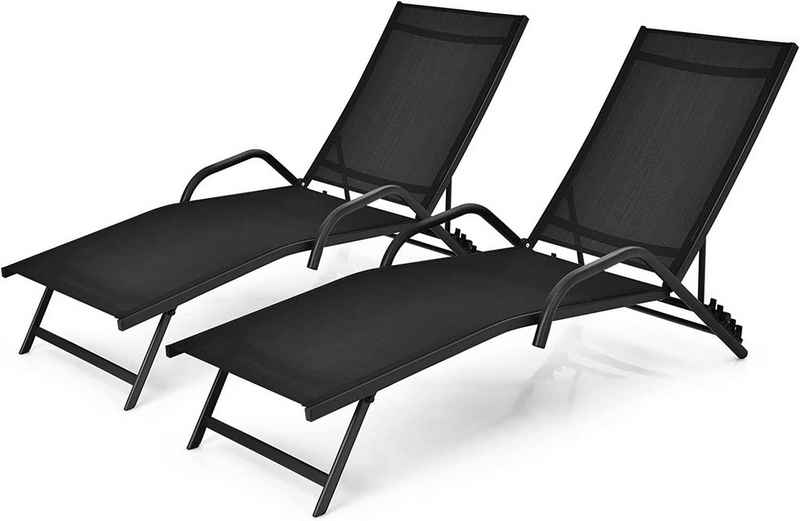 KOMFOTTEU Gartenliege Klappbare Liegestuhl, 2-tlg, mit 5-Fach Verstellbarer Rückenlehne