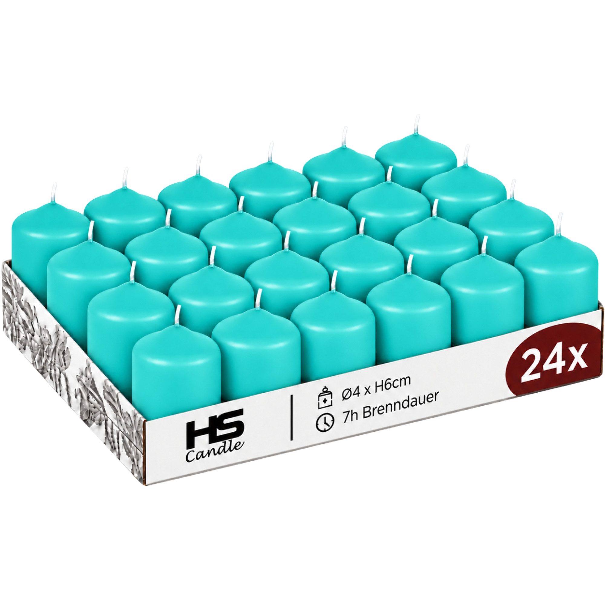 HS Candle Stumpenkerze Set kompakt und unparfümiert, Ø4cm x H6 cm (24-tlg., Dekolicht), bis zu 7h Brenndauer je Kerze, Wachsmischung, Made in EU