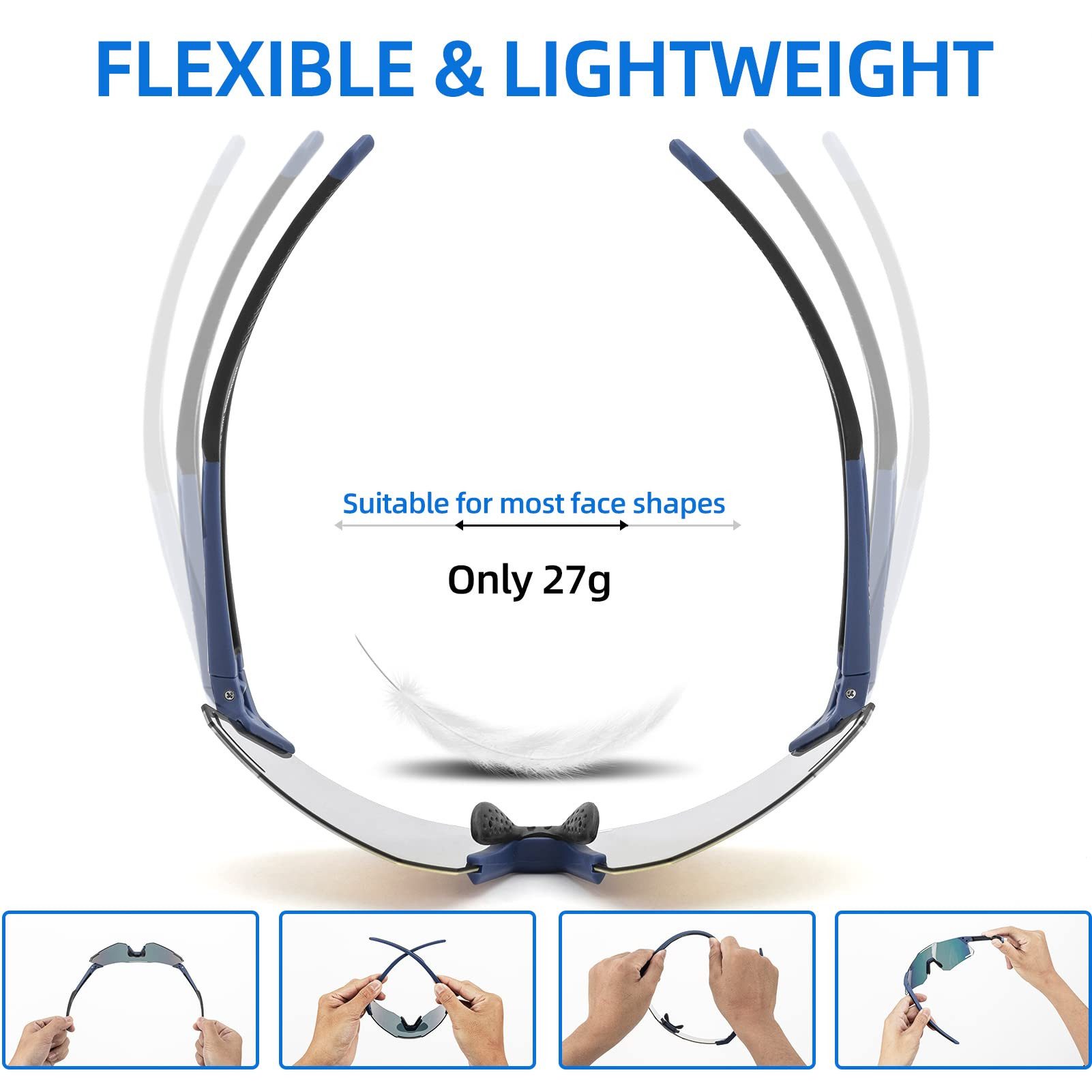 ROCKBROS Fahrradbrille Polarisierte Sonnenbrille/einfarbige Sportbrille UV400, TR90-Rahmen, Beschlagfrei