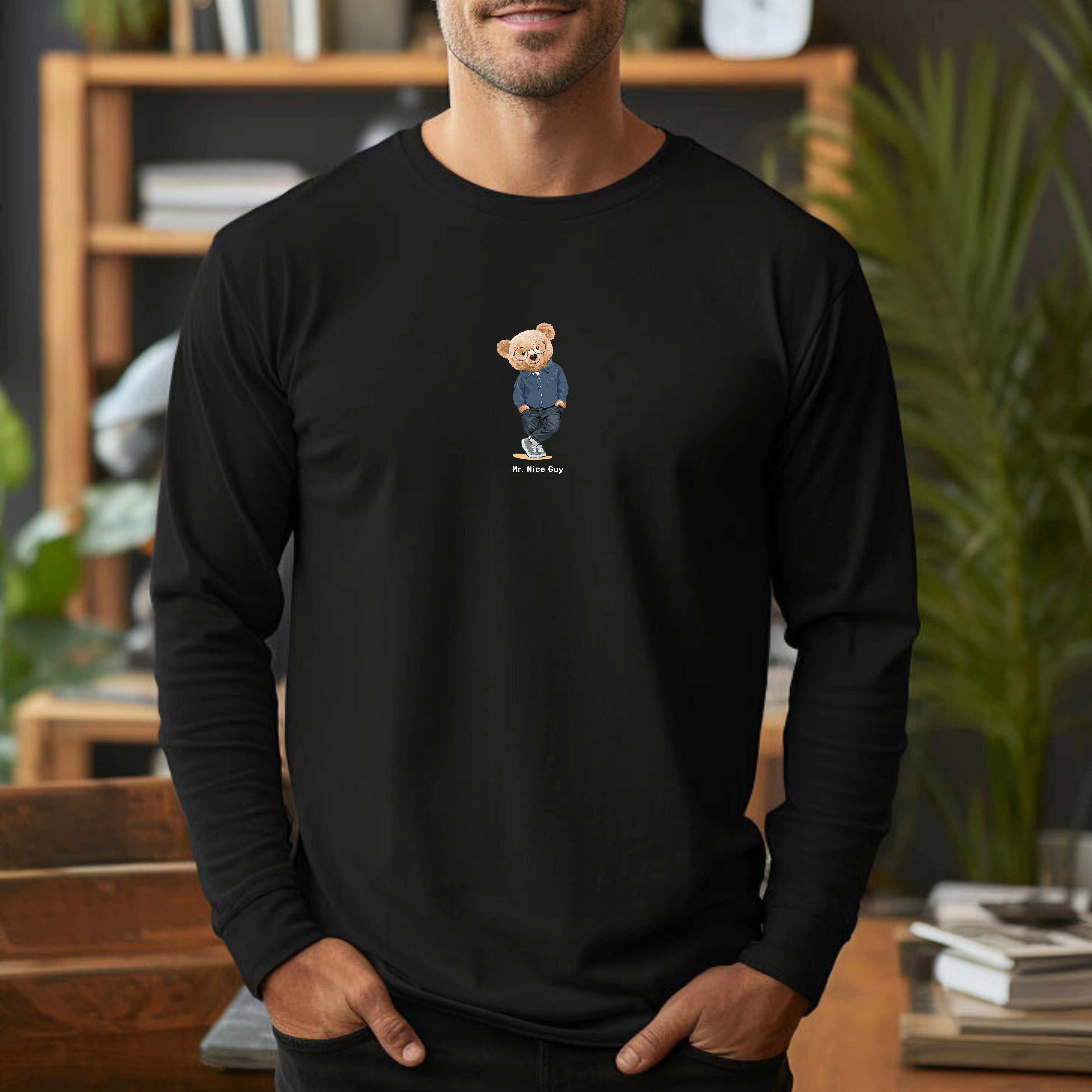 Banco Longsleeve Langarmshirt mit Teddy Druck und Rundhalsauschnitt Größe S günstig online kaufen