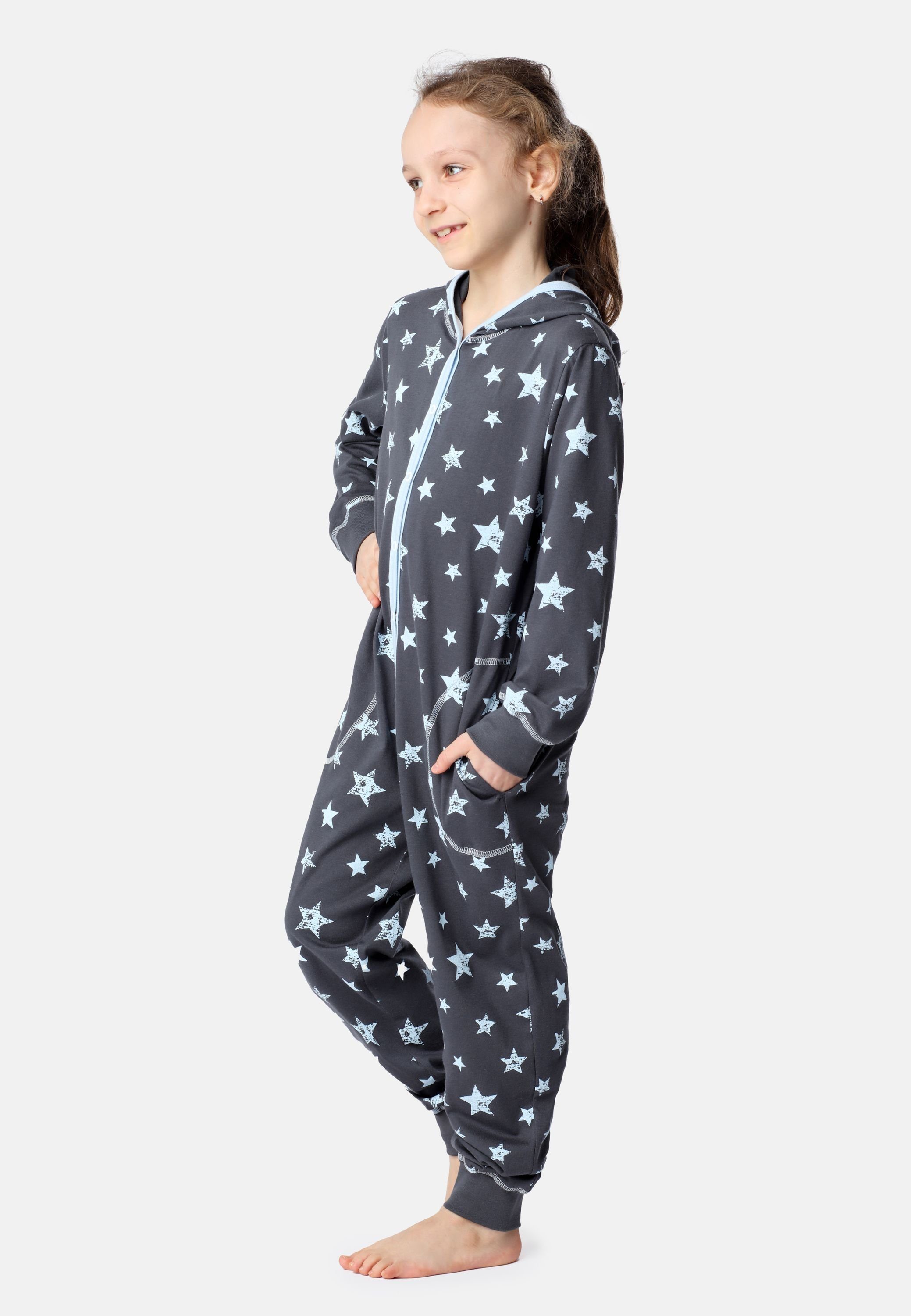 Merry MS10-223 Kapuze Sterne mit Mädchen Blaue Schlafanzug Grau Style Schlafoverall