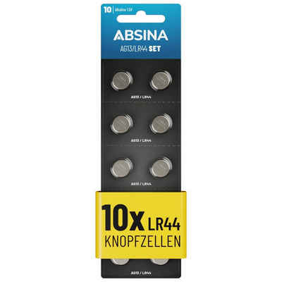 ABSINA 10x AG13 LR44 Knopfzelle 1,5V Alkaline - Knopfzellen Batterien Knopfzelle, (1 St)