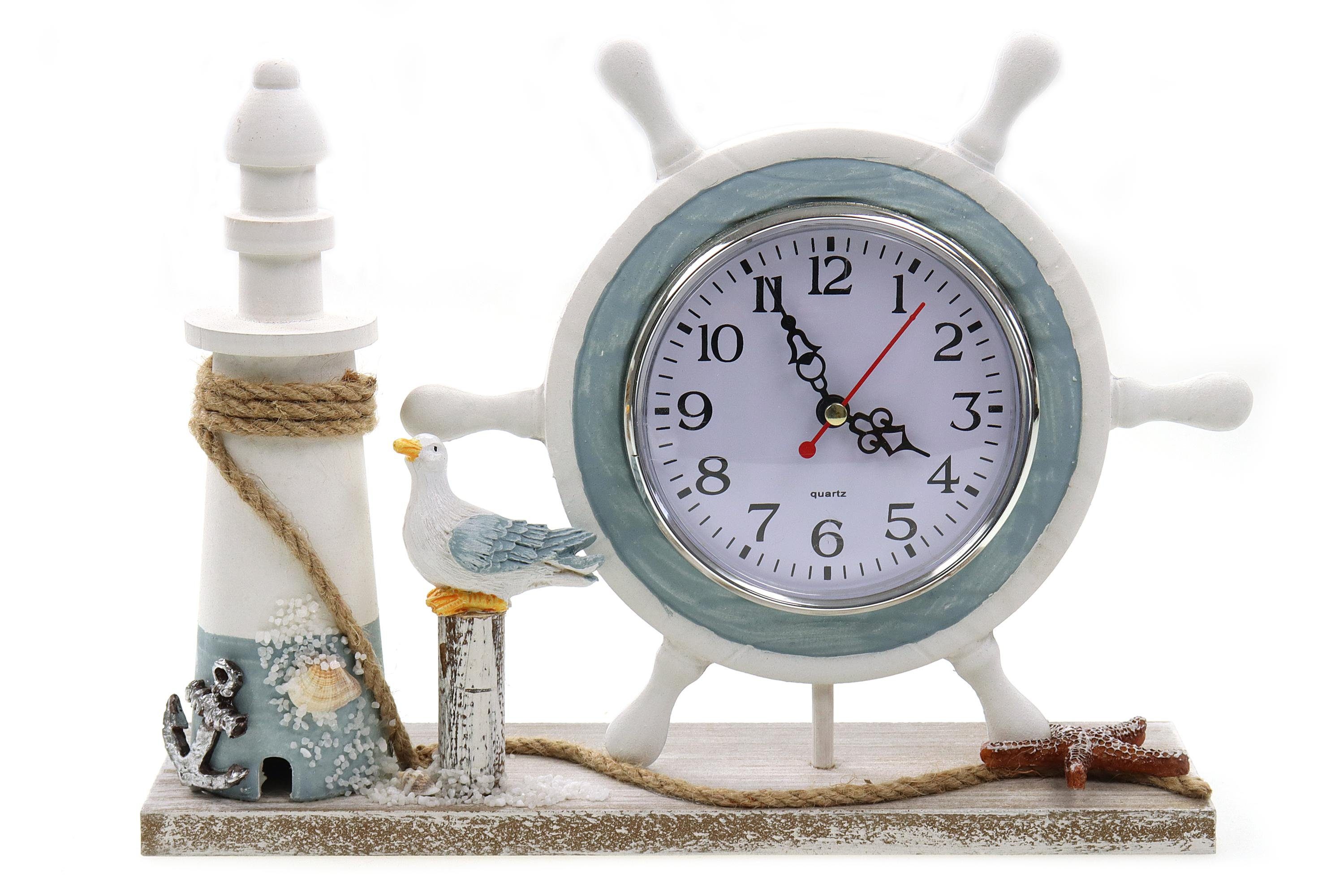 Standuhr Maritime Standuhr als Steuerrad aus Holz mit Uhr auf maritimen Podest