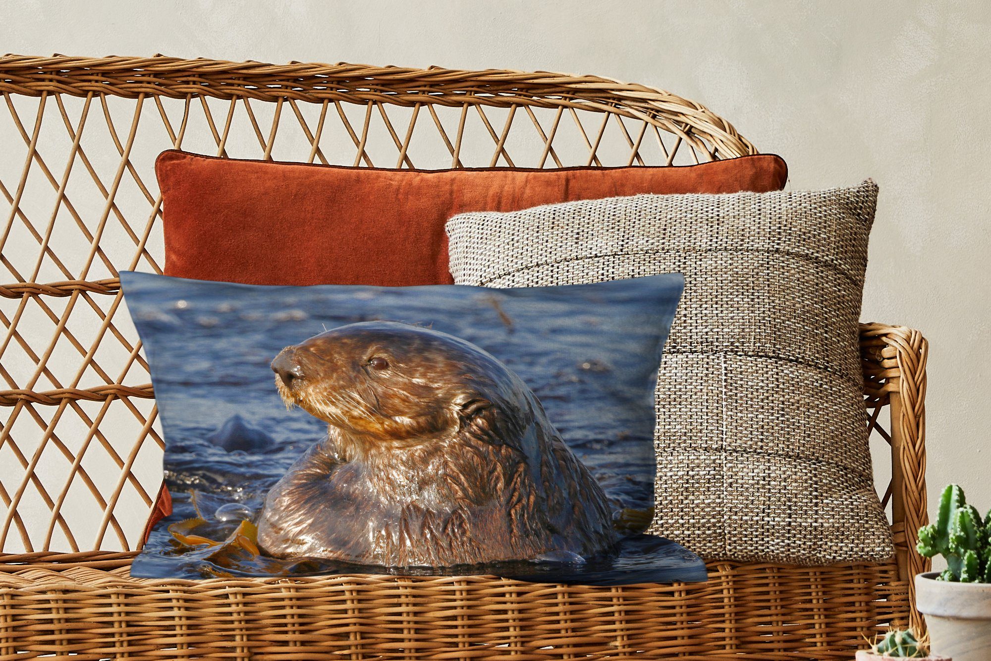 Dekoration, Schlafzimmer mit Zierkissen, Wasser, Füllung, Tiere Wohzimmer Dekokissen MuchoWow - Otter - Dekokissen