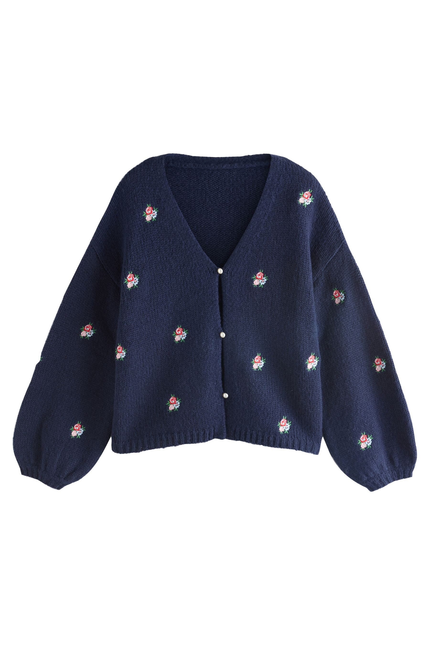 LAURA ASHLEY Strickjacke Laura Ashley Strickjacke mit Blumenstickerei (1-tlg)