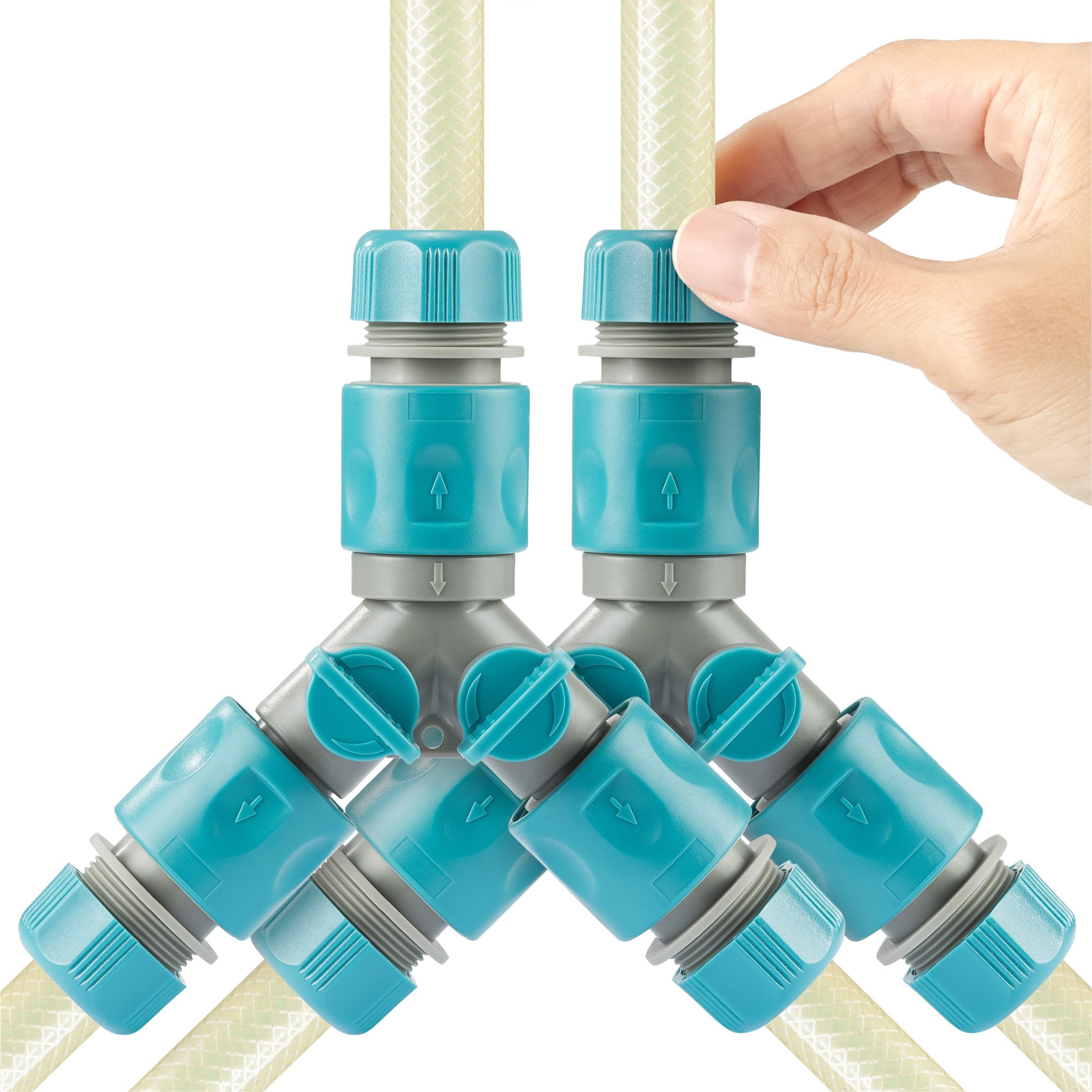Gartenschlauch 2x 2-Wege-Verteiler mit Absperrventil - Doppel Anschluss