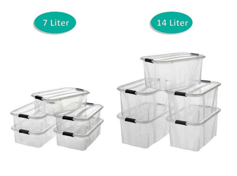 Logiplast Aufbewahrungsbox Set Aufbewahrungsboxen 7 ltr. + 14 ltr. (jew. 5 Stück) (Spar-Set, 10 Aufbewahrungsboxen), lebensmittelecht, leicht zu reinigen, transparent