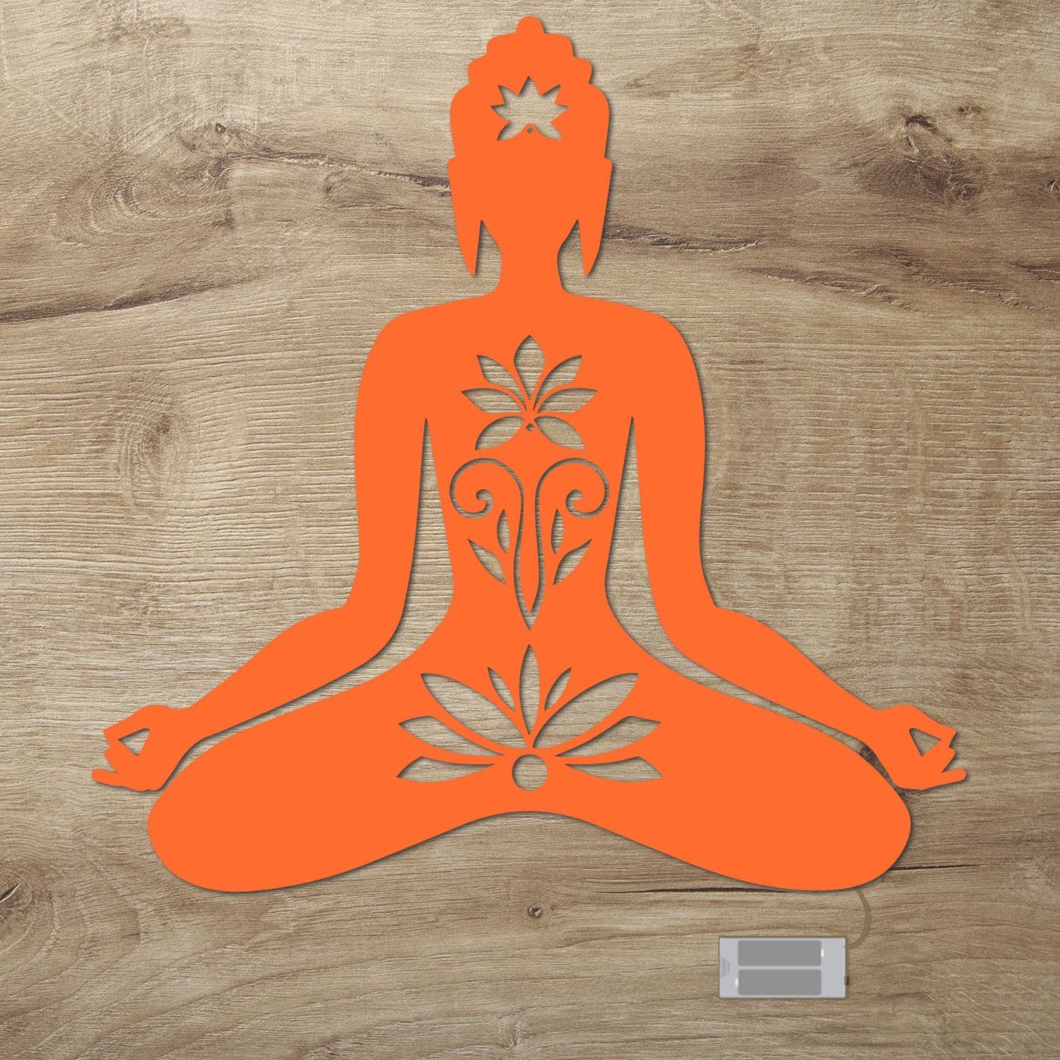 Namofactur LED Dekolicht Yoga Lotus LED Wand Deko Dekoration, Ohne Zugschalter/Stern, LED fest integriert, Warmweiß Orange