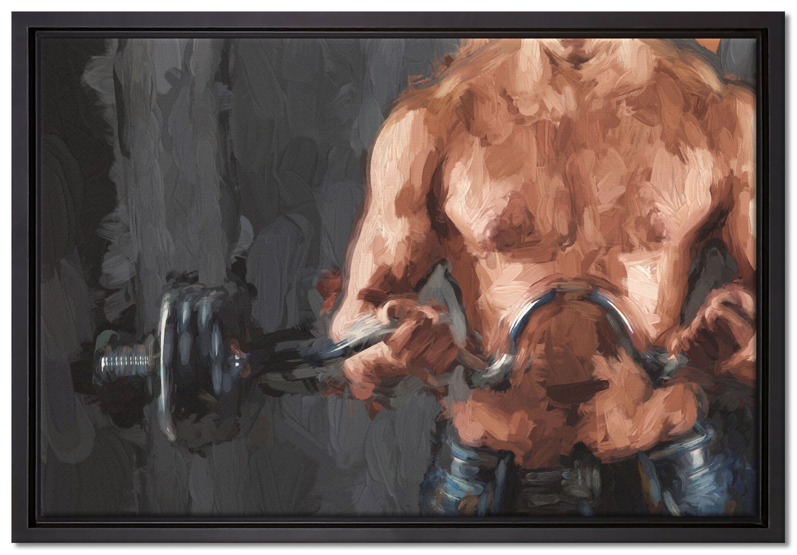 Pixxprint Leinwandbild Bodybuilding, Wanddekoration (1 St), Leinwandbild fertig bespannt, in einem Schattenfugen-Bilderrahmen gefasst, inkl. Zackenaufhänger