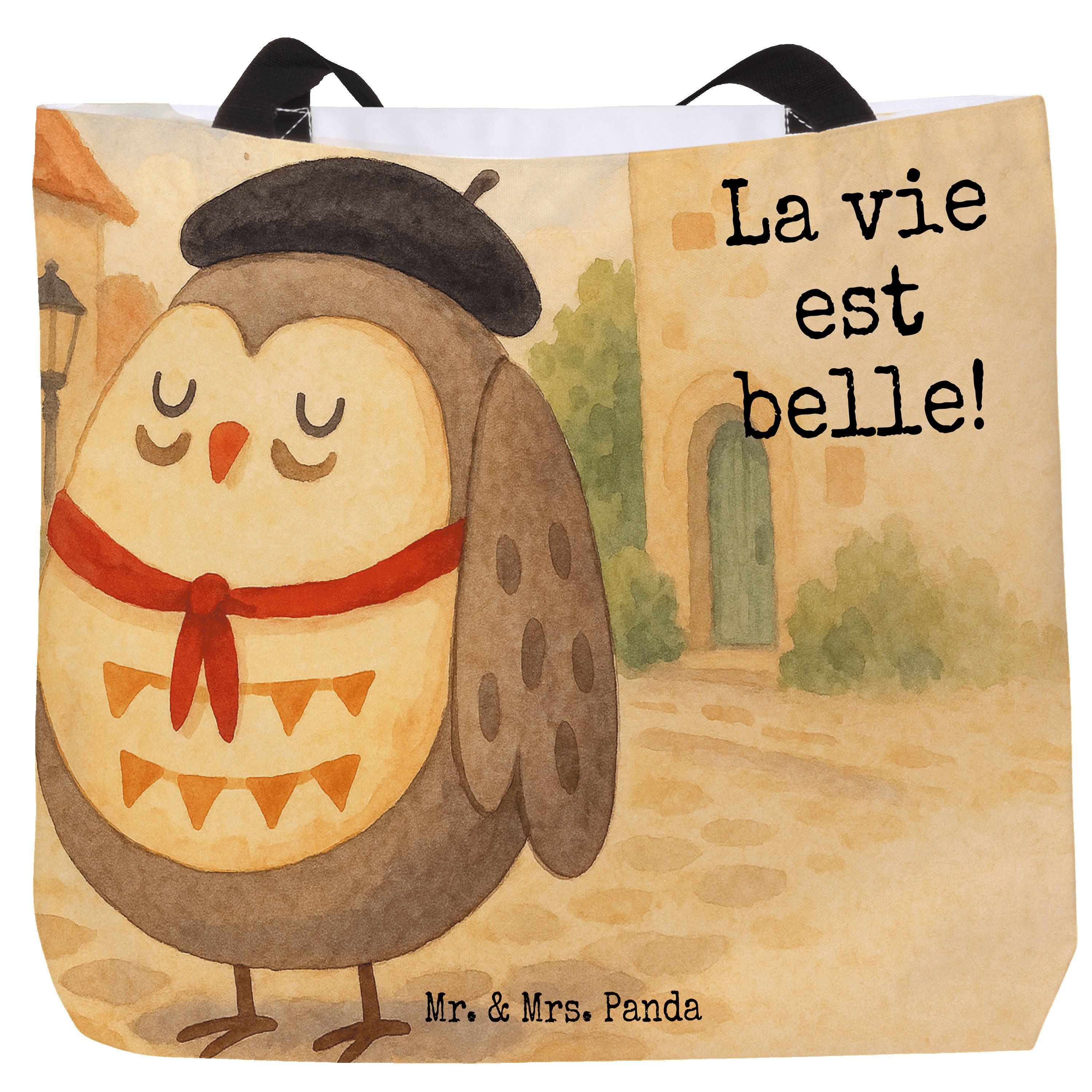 Shopper Eule Frankreich Design, Tote Bag, Weiß, Reisetasche, Spruch, Laptopta