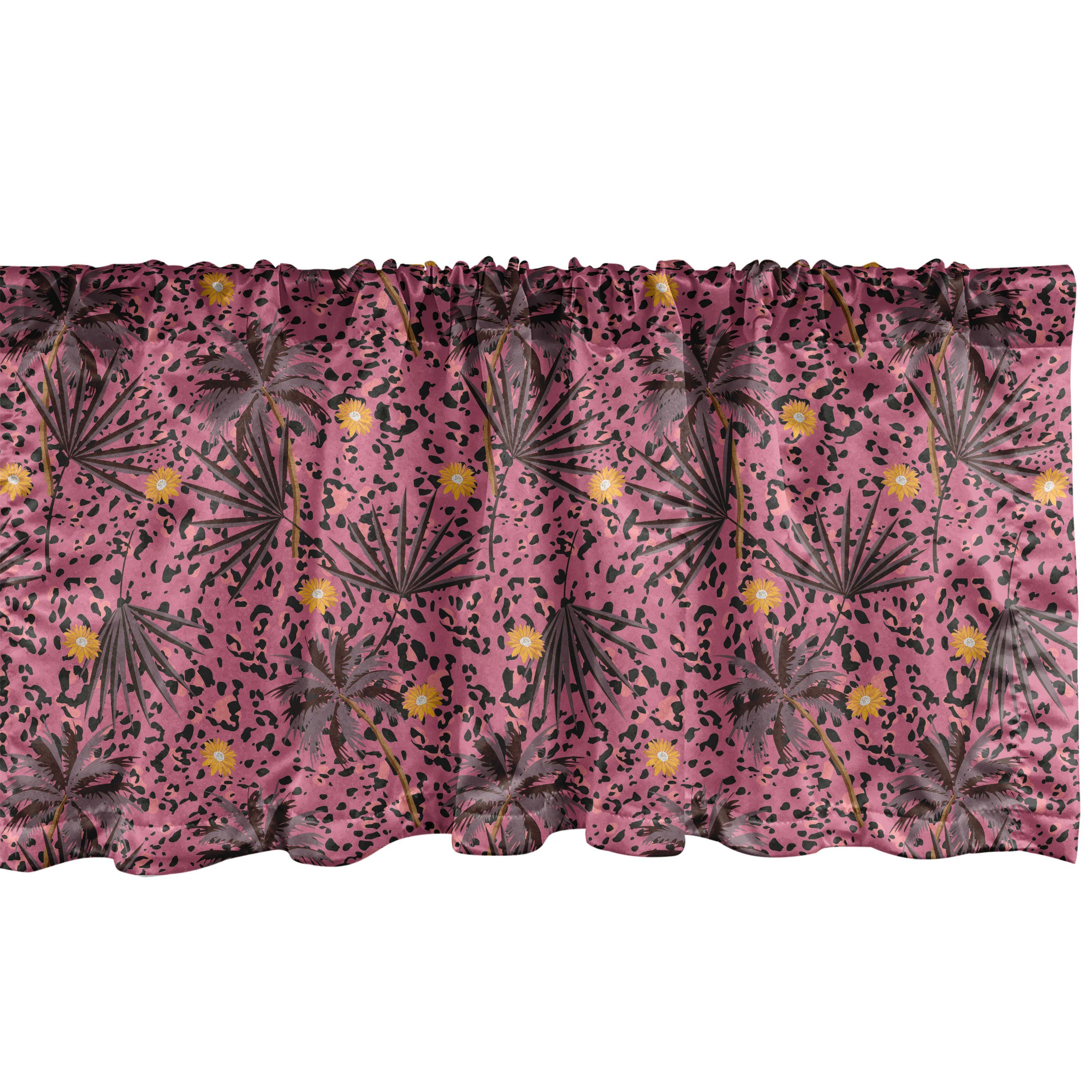 Scheibengardine Vorhang Volant für Küche Schlafzimmer Dekor mit Stangentasche, Abakuhaus, Microfaser, Palmen Pflanzen Blumen Leo