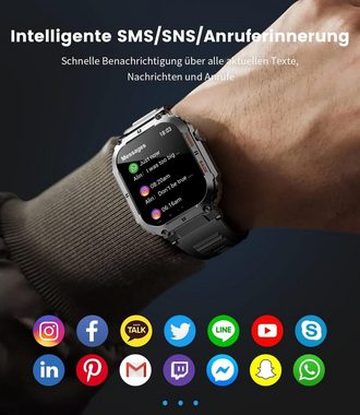 Lige Herren mit Herzfrequenz/SpO2/Schlafmonitor/Schrittzähler Smartwatch (1.96 Zoll, Andriod iOS), mit Telefonfunktion Touchscreen,5ATM Wasserdicht,100+ Sportmodi Sport