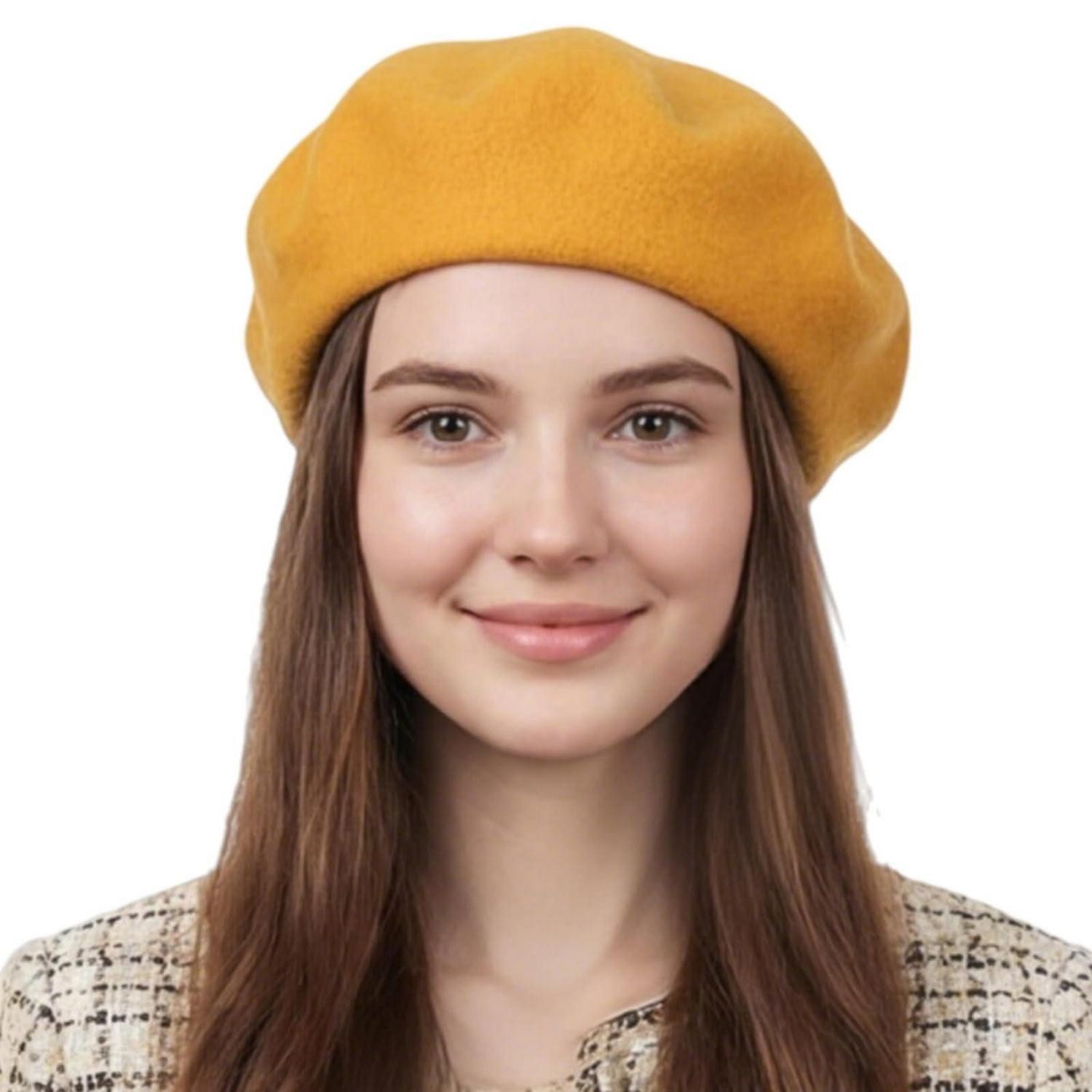 LuxusKollektion Baskenmütze Baskenmütze Damen Barett Künstlermütze Wolle Winter Einheitsgröße Gelb