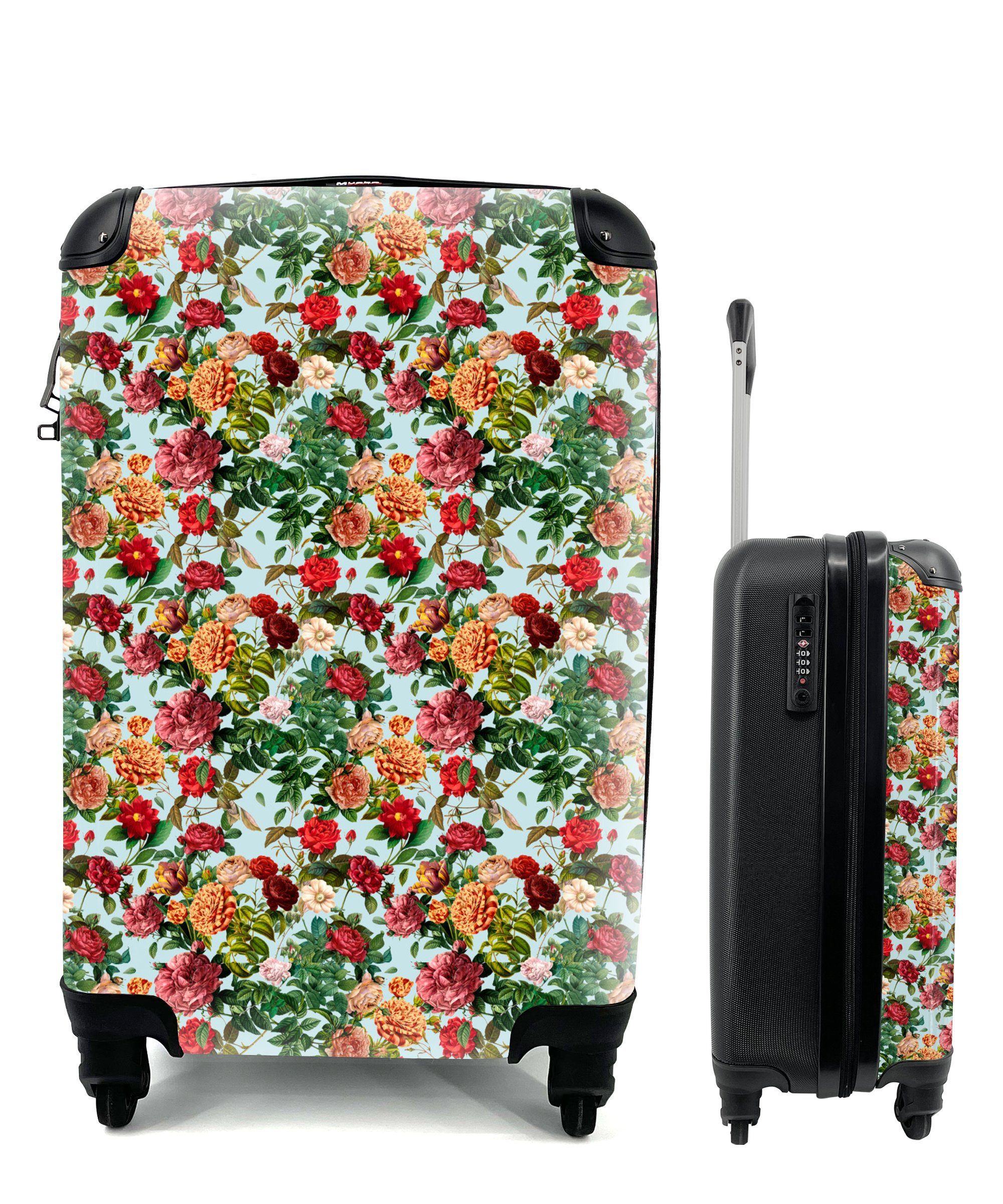 MuchoWow Handgepäckkoffer Blumen - Muster - Rot, 4 Rollen, Reisetasche mit rollen, Handgepäck für Ferien, Trolley, Reisekoffer