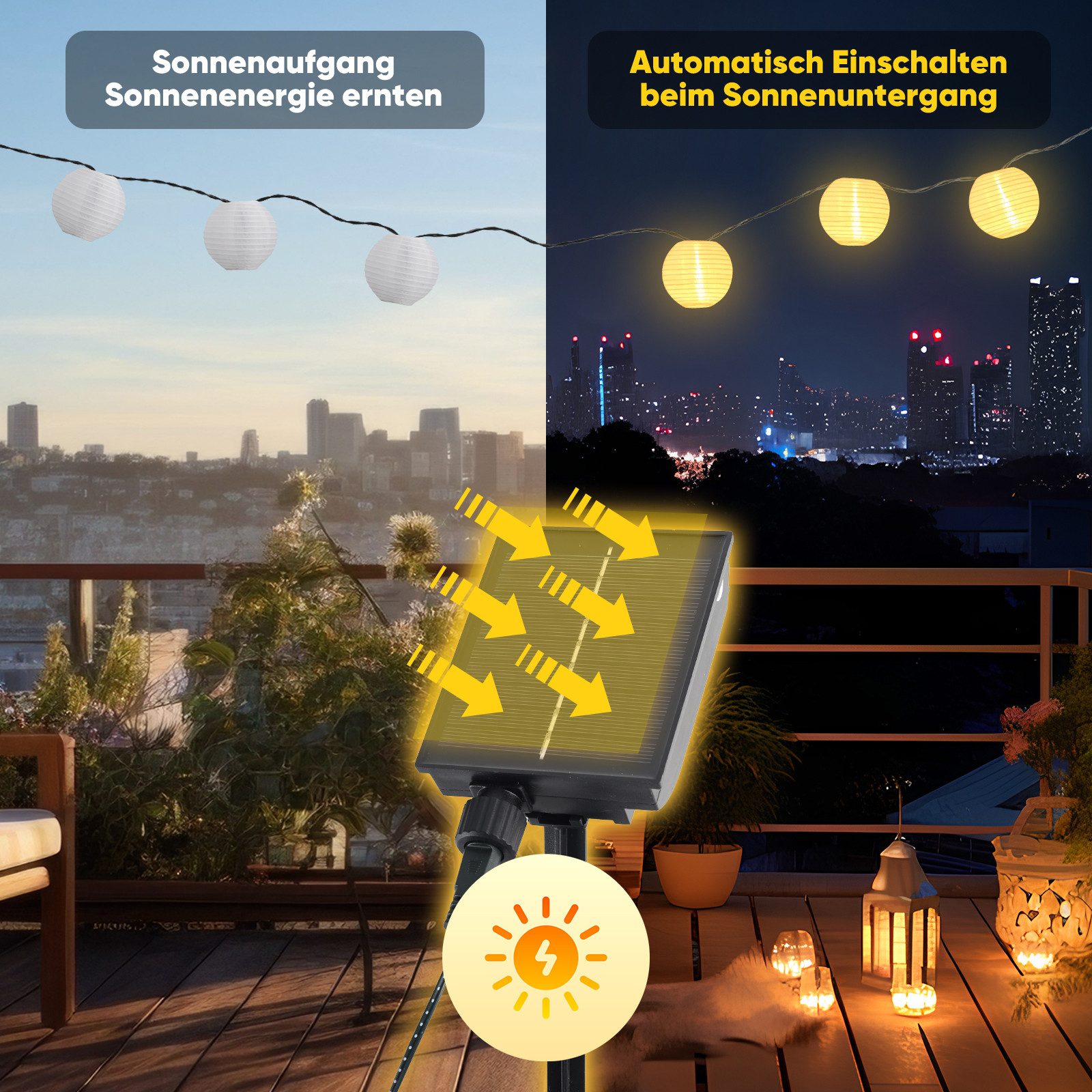 Salcar LED-Lichterkette LED Lichterkette Lampion Außen, Solar-, Batterie-, Steckdosen-Betrieb, 20-flammig, 5M 20 LED-Lampions, 8 Modi, Solarbetrieb