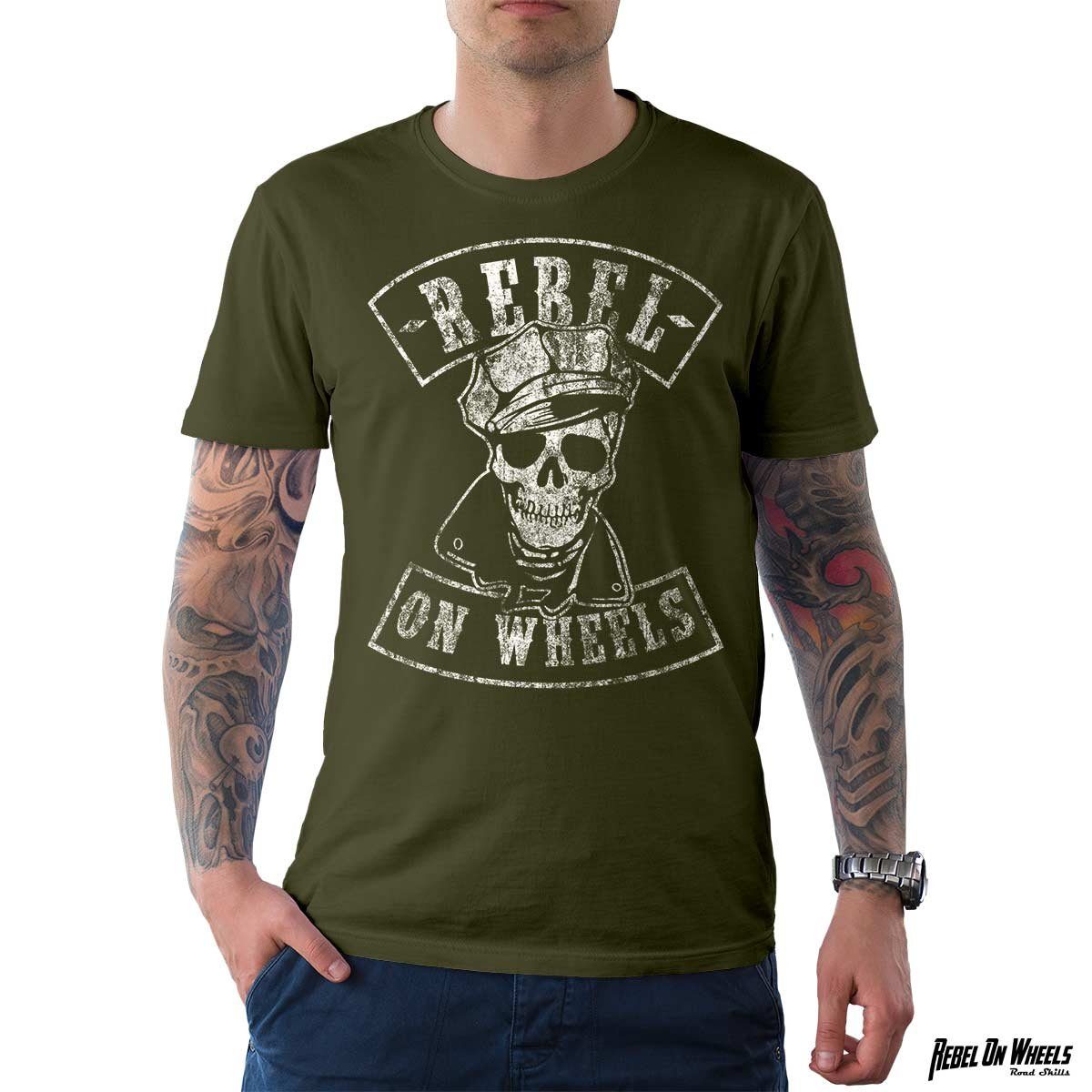 Rebel On Wheels T-Shirt Herren Tee The Rebel (1-tlg) aus reiner Baumwolle, mit Frontprint Oliv
