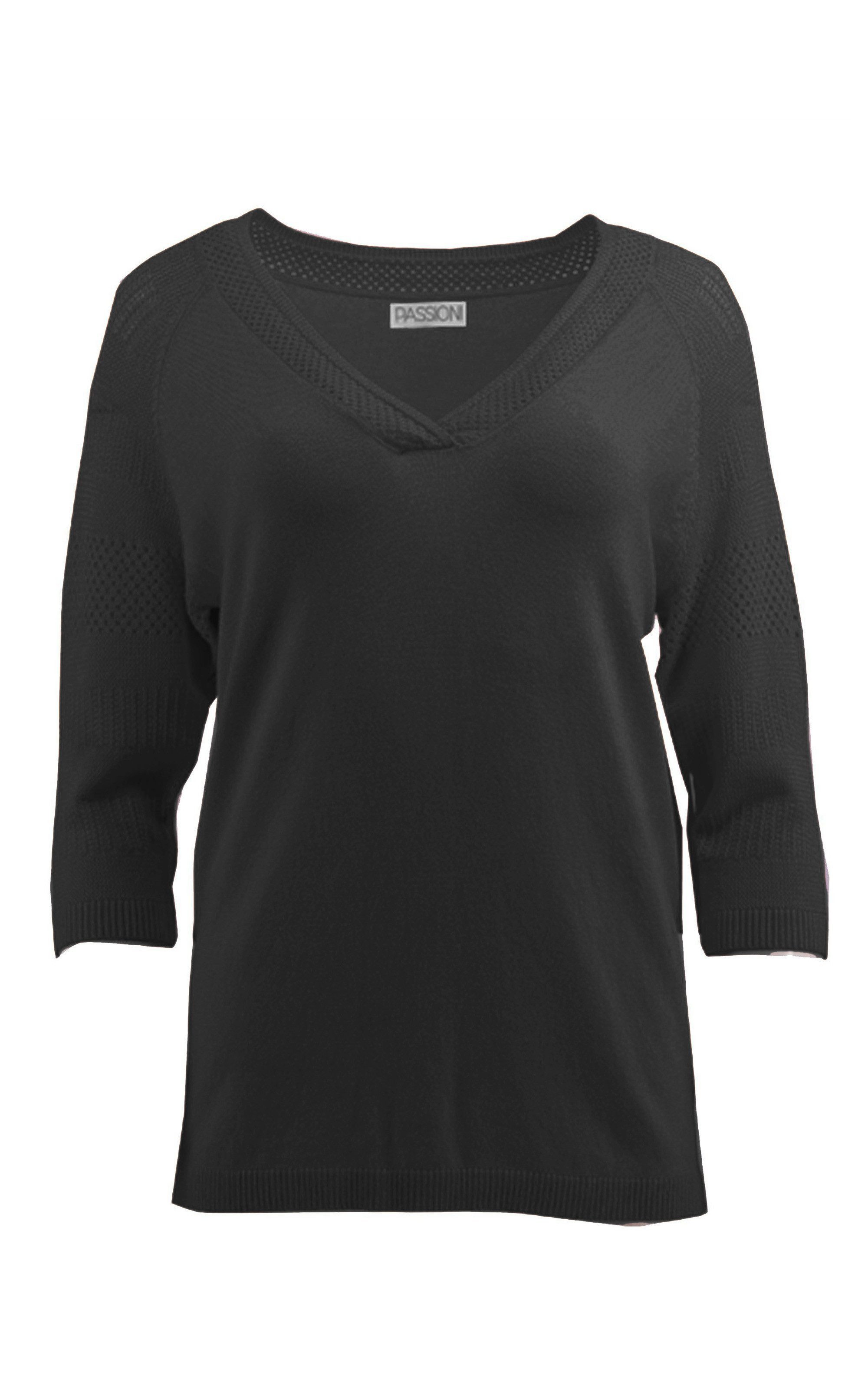 Passioni 3/4 Arm-Pullover mit perforierten V-ausschnitt Perforierte Ärmel günstig online kaufen