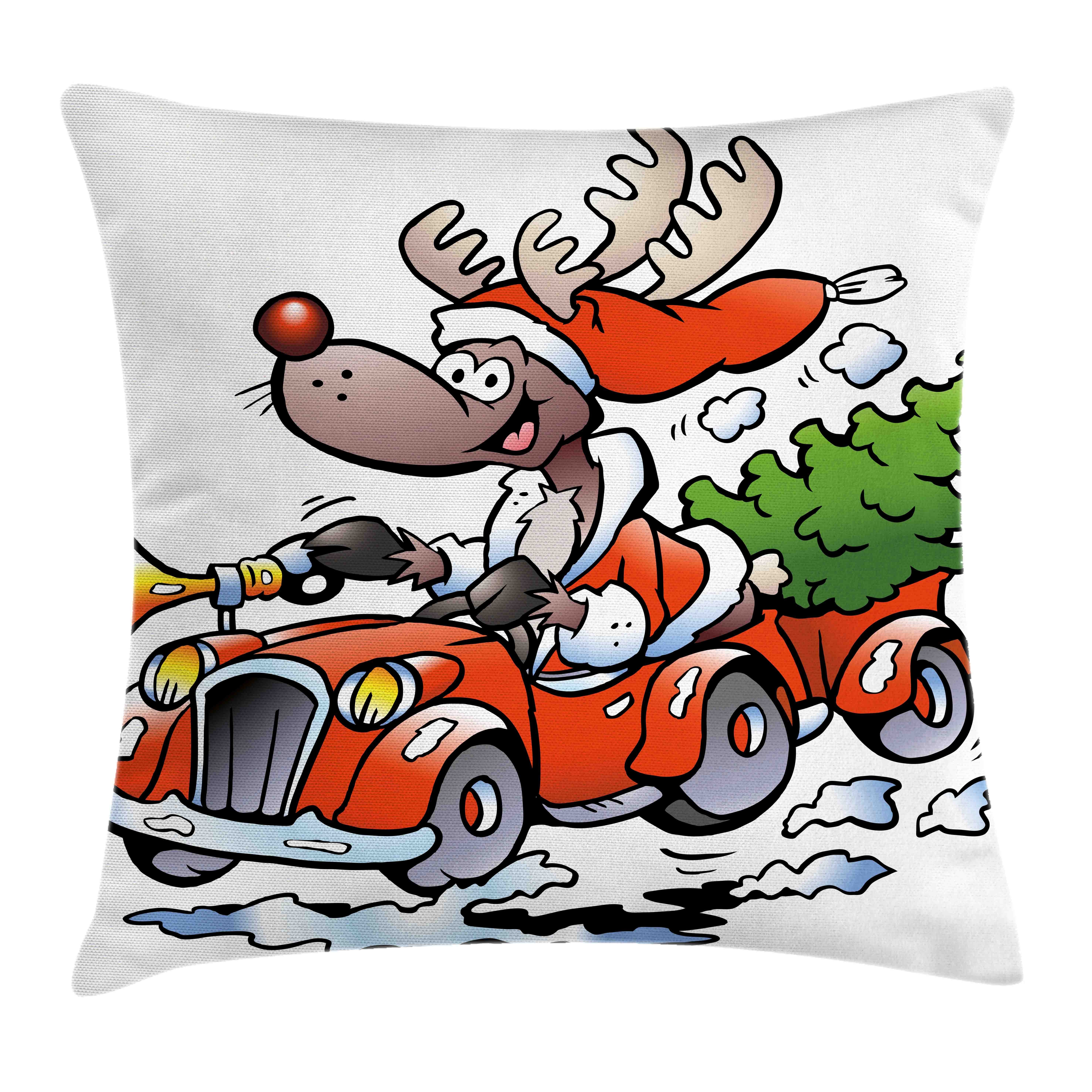 Kissenbezüge Reißverschluss Kissenhülle mit Farbfesten Farben Beidseitiger Druck, Abakuhaus (1 Stück), Weihnachten Ren im roten Auto