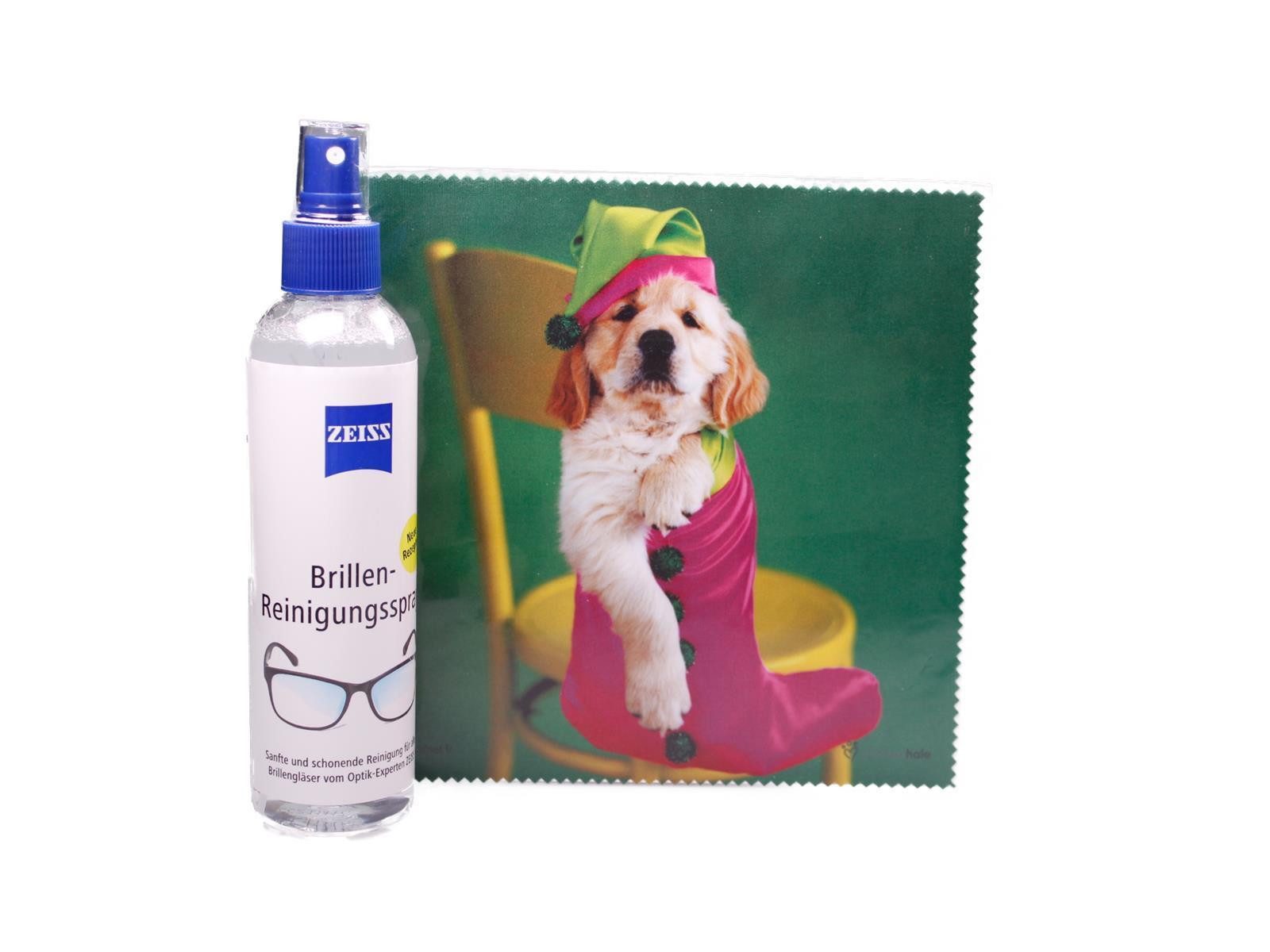 Brillenetui Mikrofasertuch "Hund in Nickolaussocke" Größe 18,5*18,5 cm