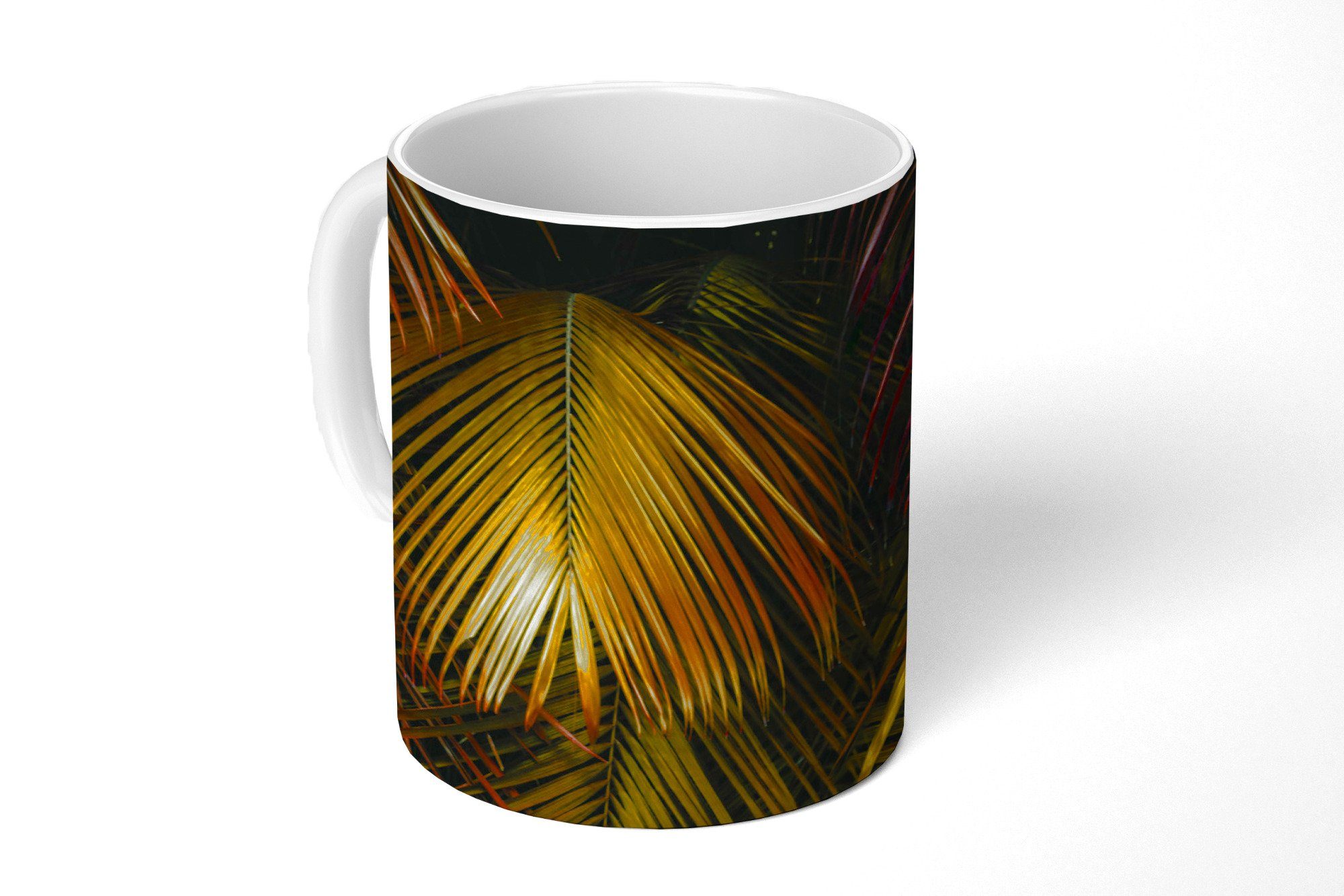 - Kaffeetassen, Geschenk Keramik, MuchoWow - Teetasse, Dschungel Gold Tasse Becher, Teetasse, Palmenblatt,