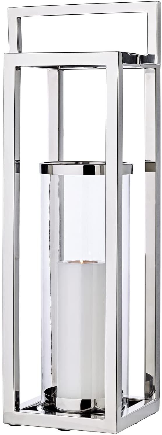 EDZARD Kerzenlaterne Manhattan, Laterne mit Griff, Teakholz & Edelstahl, H 79 cm