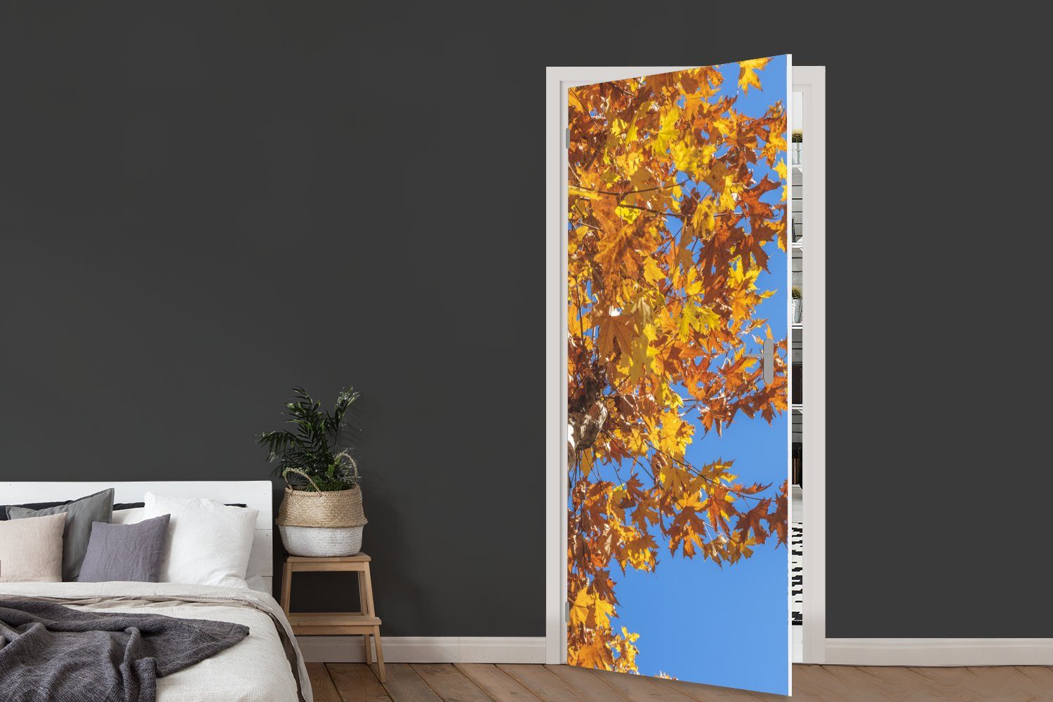 MuchoWow Türtapete Herbst Tür, Bäume Fototapete (1 Türaufkleber, bedruckt, St), für Orange, Matt, - 75x205 - cm