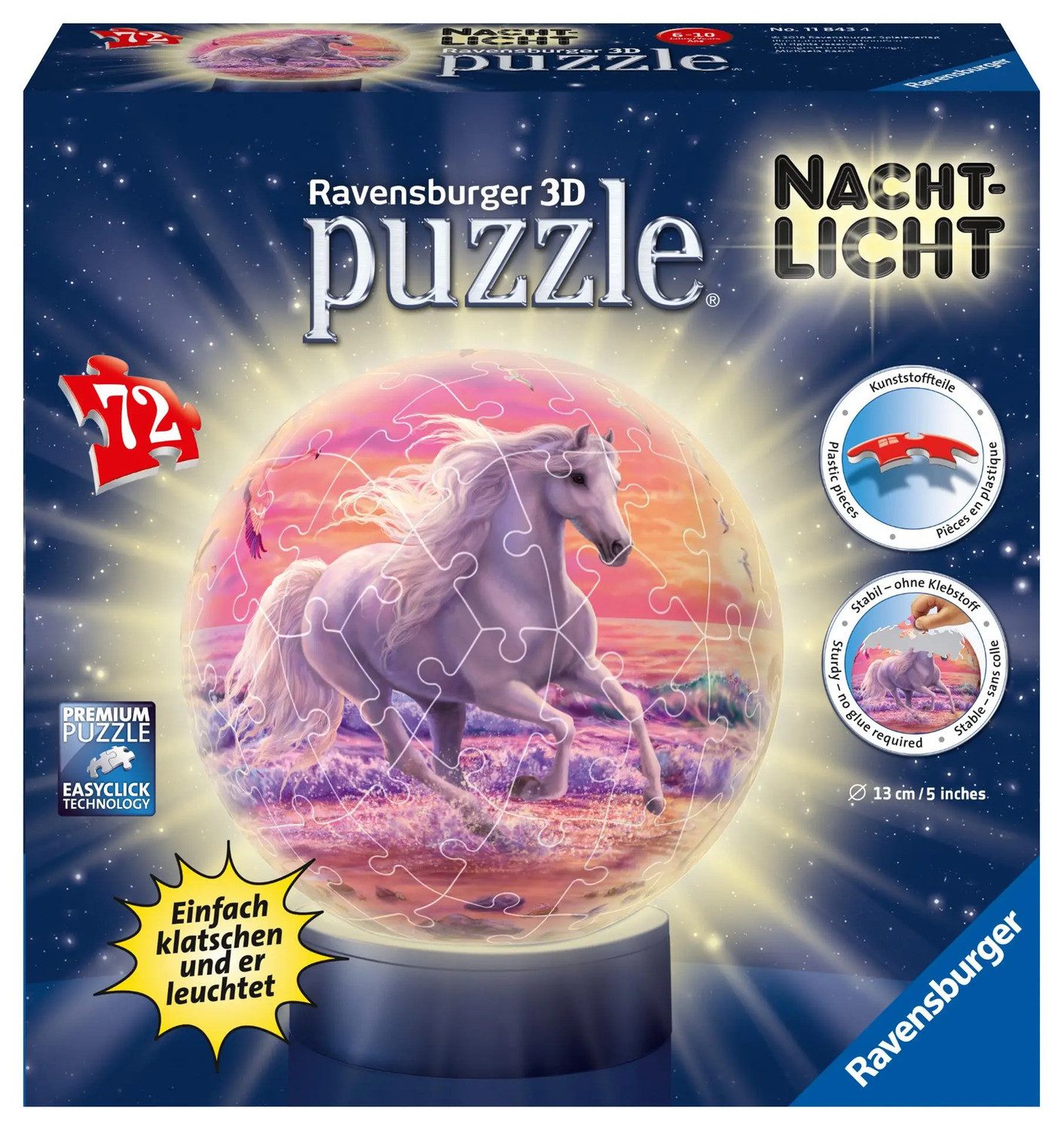 Ravensburger Puzzle Pferde am Strand, Nachtlicht 3D Puzzle-Ball 72 Teile, 7 günstig online kaufen
