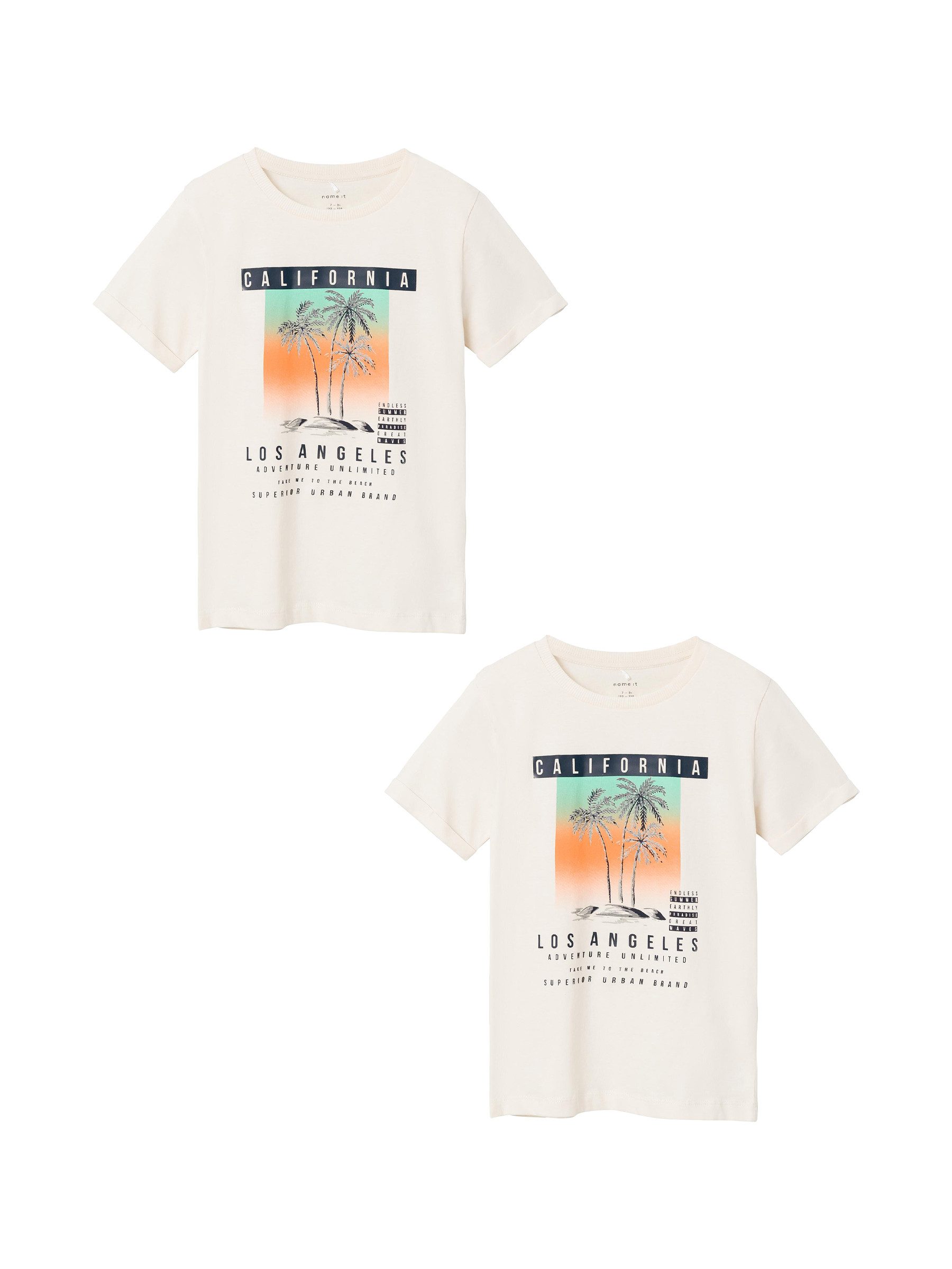 Name It T-Shirt T-Shirt 2er-Set Print Design Lockeres Rundhals Shirt (2-tlg) 7266 in Weiß-2