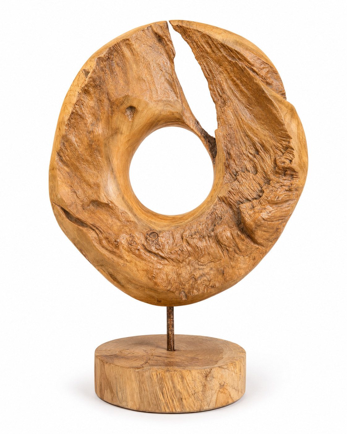 FaHome Skulptur Teakholz Skulptur in Ringform aus Wurzelholz mit natürlicher Maserung