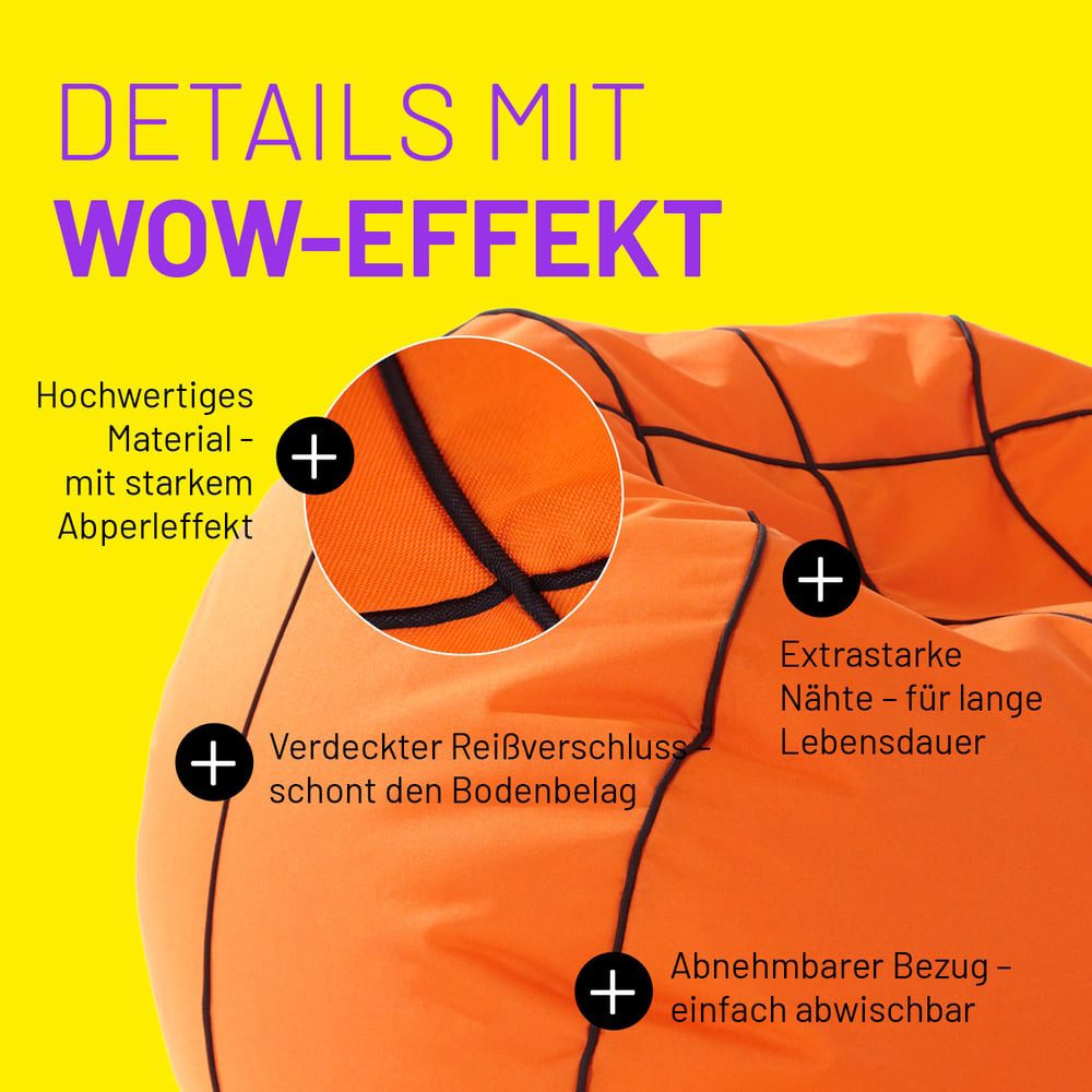 Lumaland Sitzsack Luxury Basketball Sitzkissen, Bodenkissen gaming Bean Bag waschbar robust 370l & 170l – Bild 4 von 5
