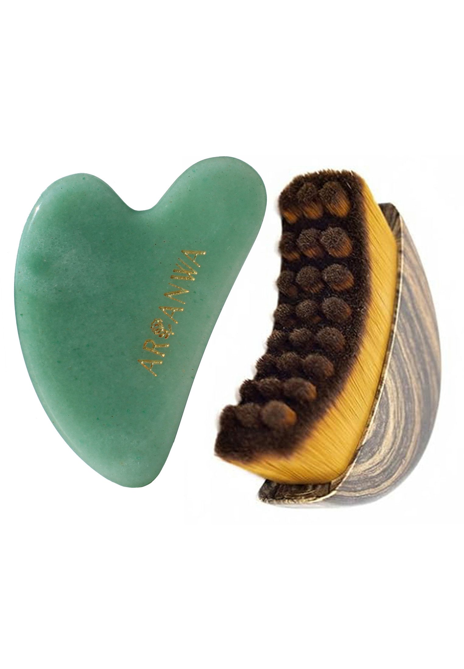 ARI ANWA Skincare Massagestein Face Yoga Set - Gua Sha & Facial Contour Brush Trockenbürste