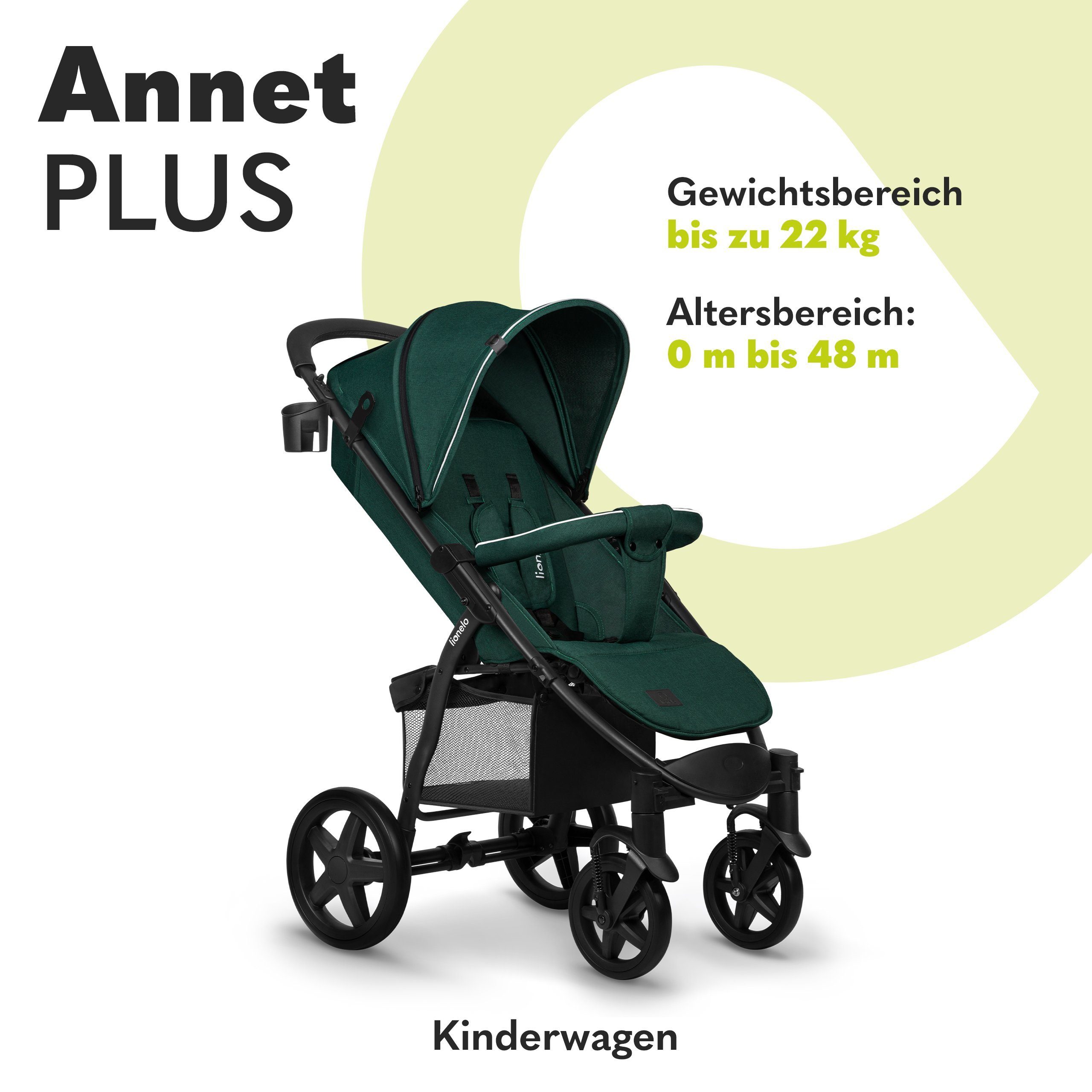 lionelo Kinder-Buggy ANNET PLUS, Fußdecke, großer Korb, ab 0 bis 36 Monate