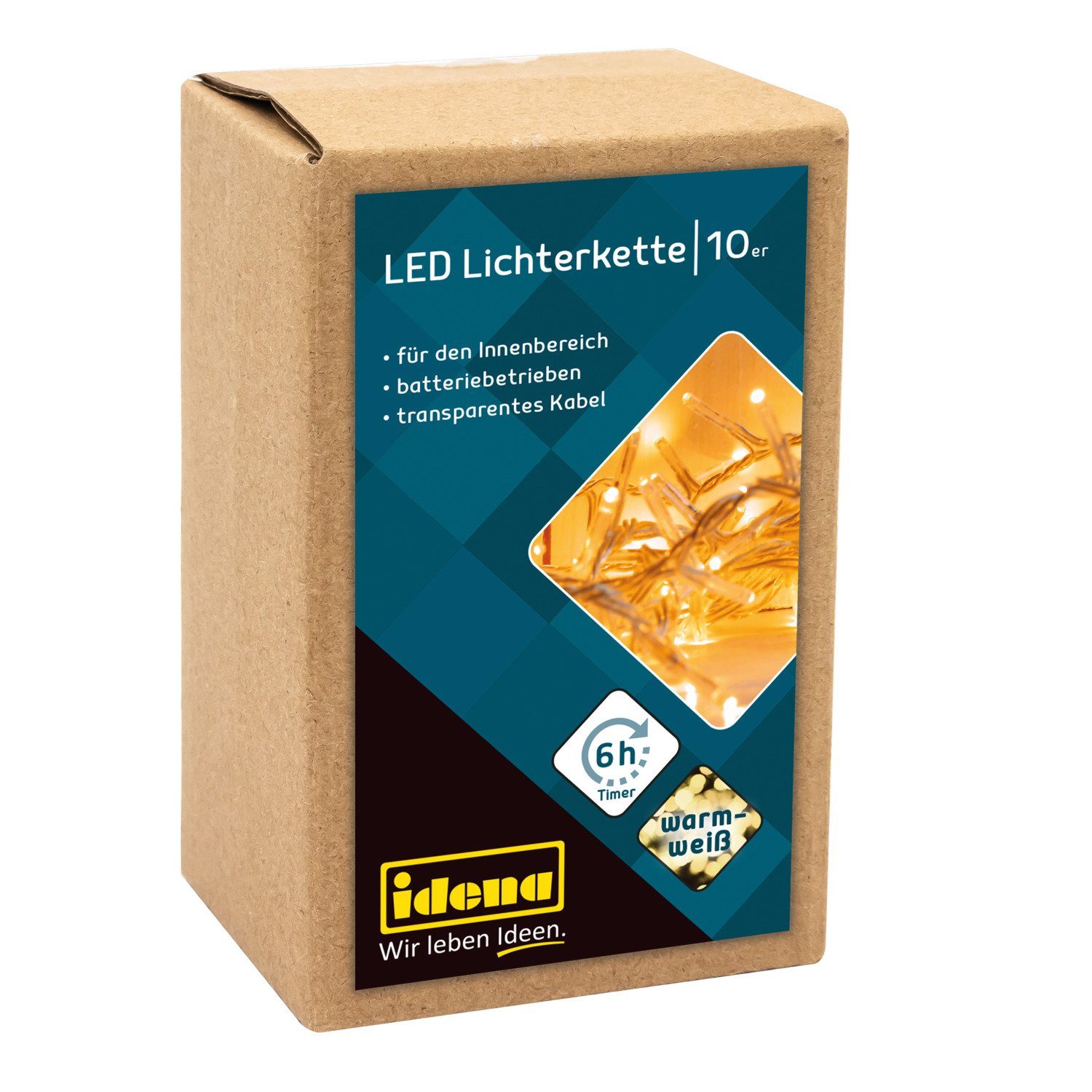 Idena LED-Lichterkette Idena 8582065 - LED Lichterkette mit 10 LEDs in Warmweiß, mit 6 Stunde – Bild 4 von 5