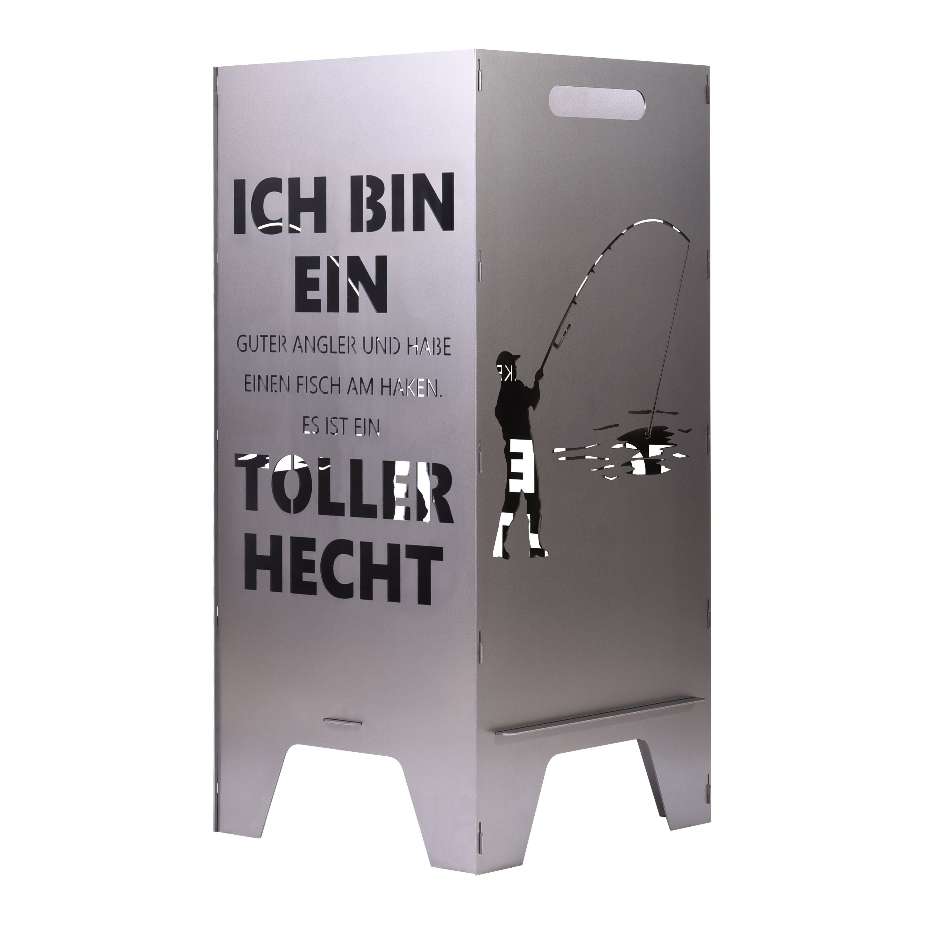 Feuerschale XL Feuertonne mit Angler & Fisch Motiv Feuerkorb Feuerschale Feuerstelle 80 cm, (Motiv: Angler & Fisch)