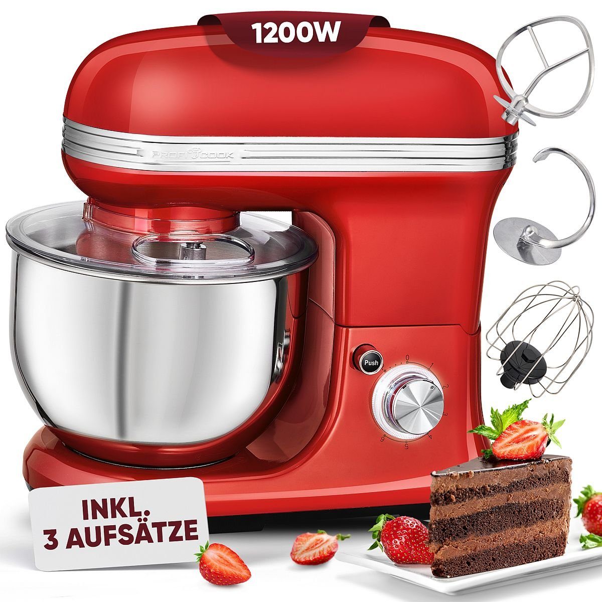 ProfiCook Küchenmaschine PC-KM 1197, Retro Knetmaschine 5L mit starkem 1200W Motor