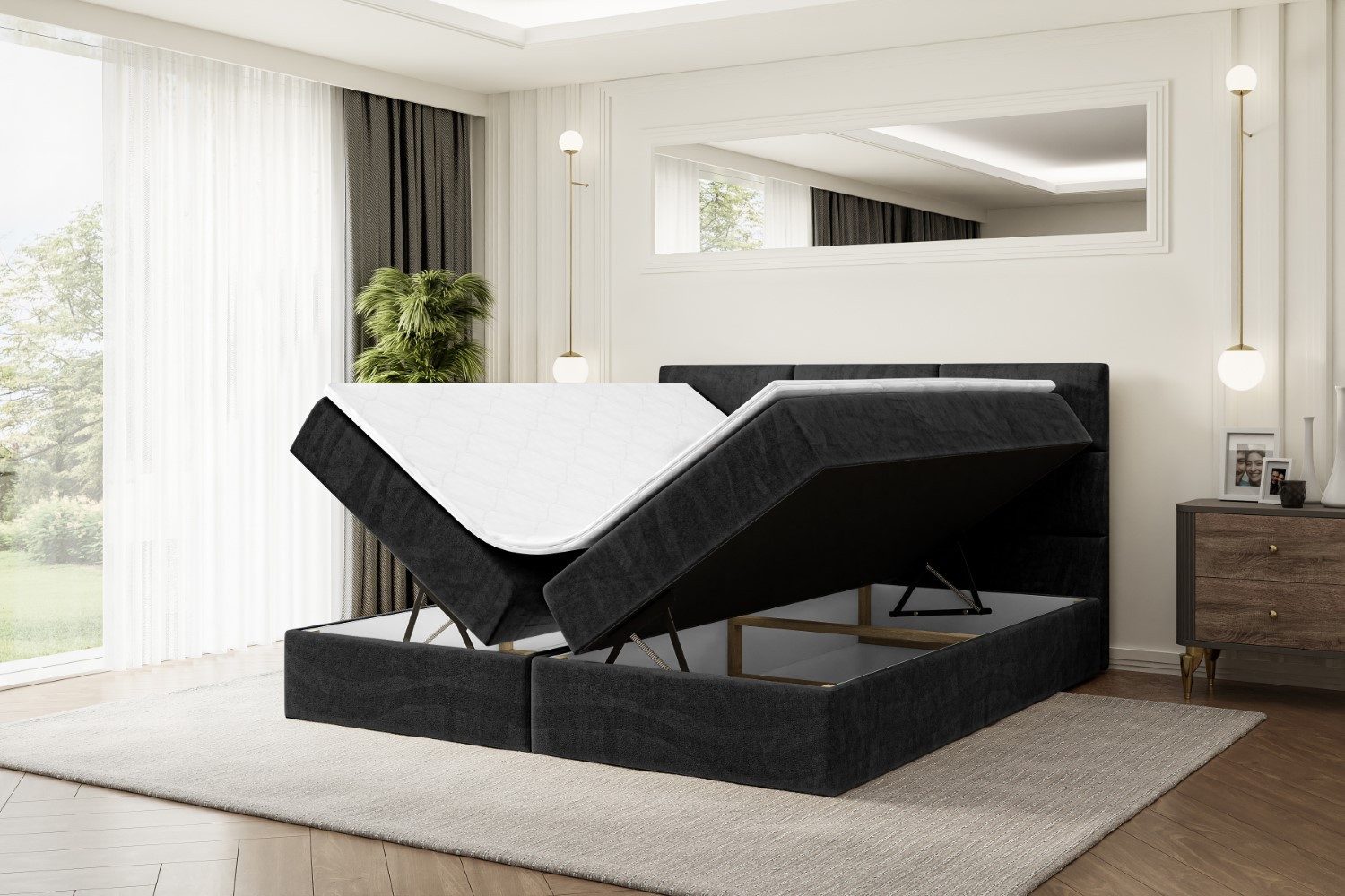 ALTDECOR Boxbett OHIO (Multipocket-Matratze H4, H3 Matratze Bonellfederung, Topper, Kopfteil)