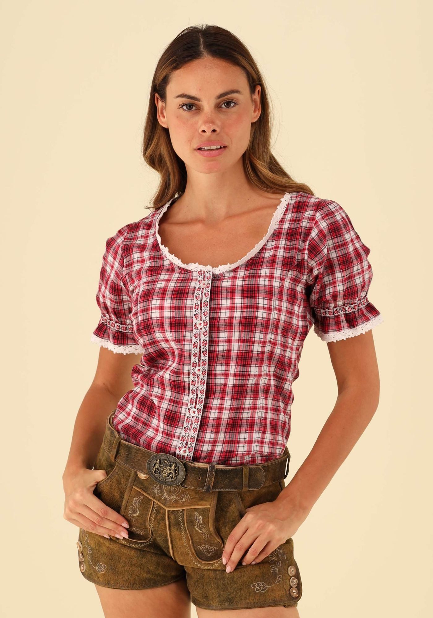 OS Trachten Trachtenbluse Zeenut Kurzarmbluse "Zugspitz"-Kollektion