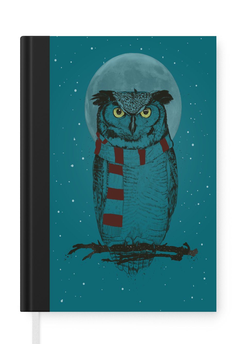 MuchoWow Notizbuch Eule - Winter - Nacht - Mond, Journal, Merkzettel, Tagebuch, Notizheft, A5, 98 Seiten, Haushaltsbuch